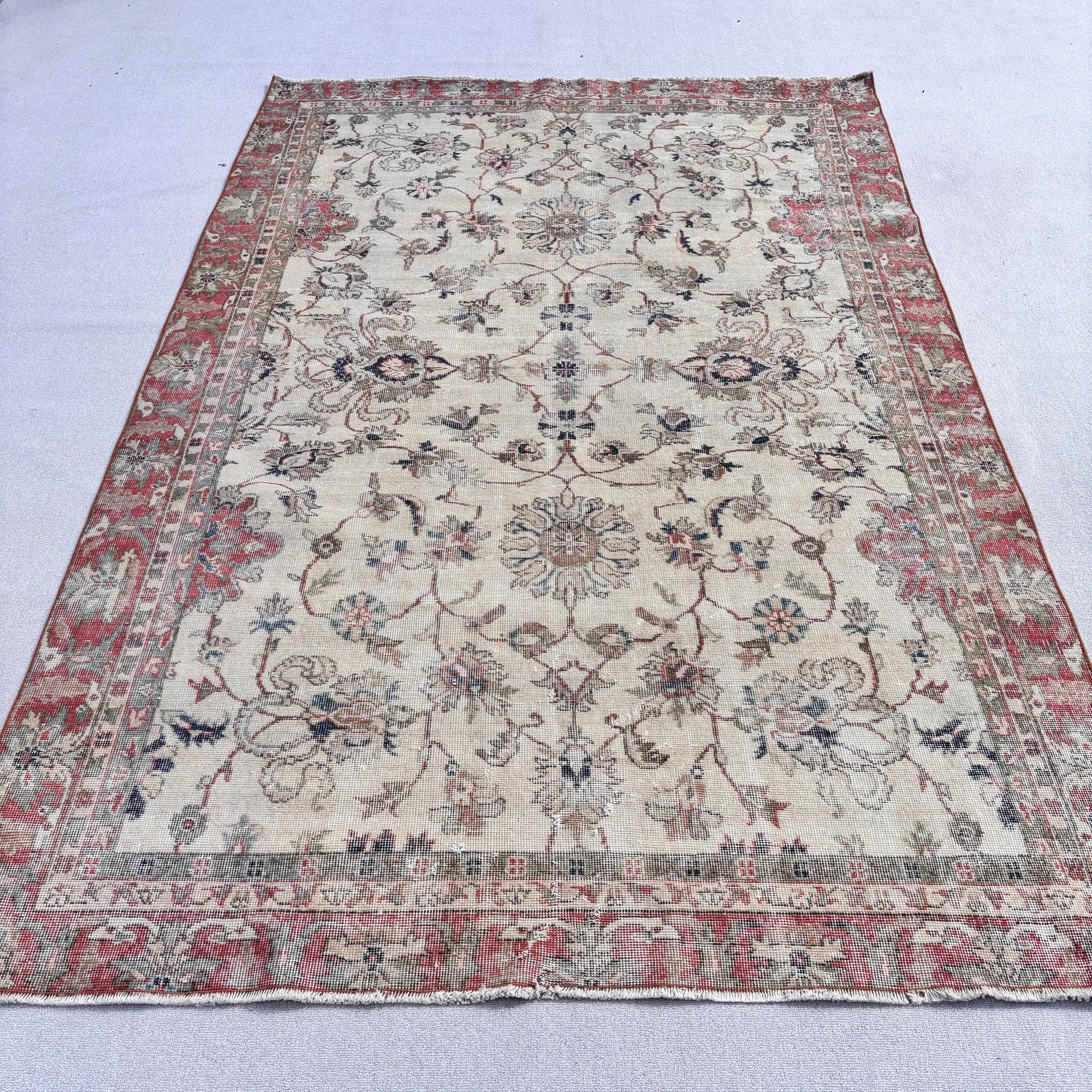 Salon Halısı, 5.7x8.6 ft Büyük Halı, Vintage Halılar, Bej Fas Halıları, Büyük Boho Halıları, Nötr Halı, Türk Halıları, Yer Halıları, Kabile Halısı