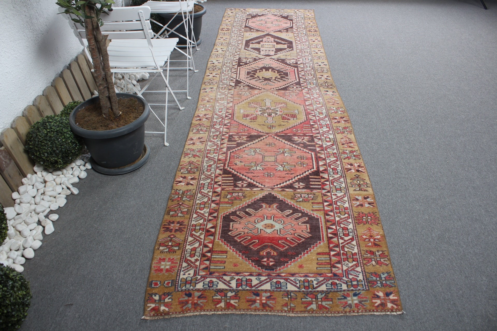 Koridor Halısı, Boho Halısı, Mutfak Halıları, Kırmızı Oryantal Halısı, Türk Halısı, Vintage Halısı, Mutfak Halısı, Oushak Halıları, 3,3x12,1 ft Runner Halıları