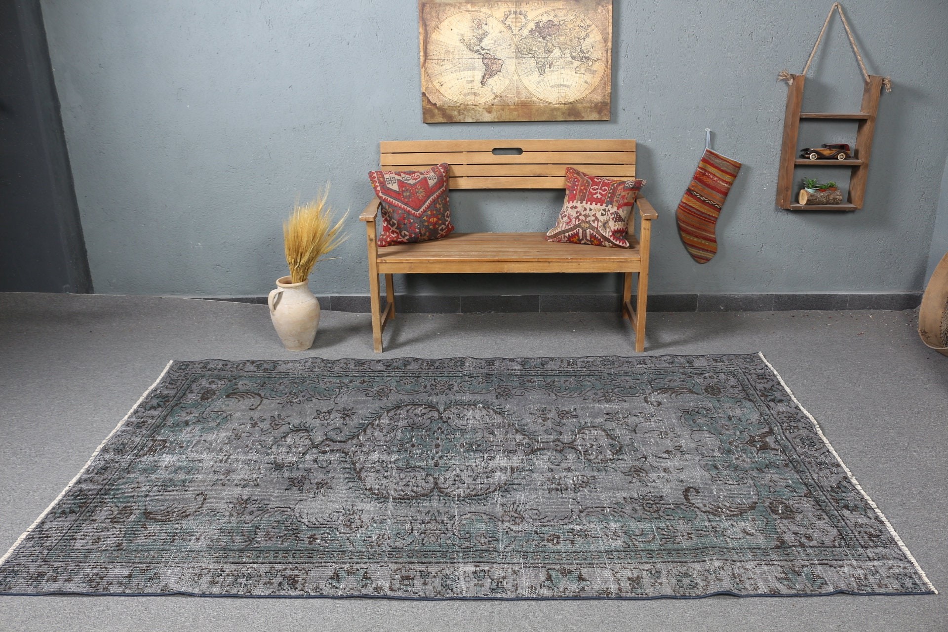 5.3x8.5 ft Large Rug, Antique Rug, Living Room Rugs, Salon Rugs, Turkish Rug, Green Anatolian Rug, Vintage Rug, Turkey Rug