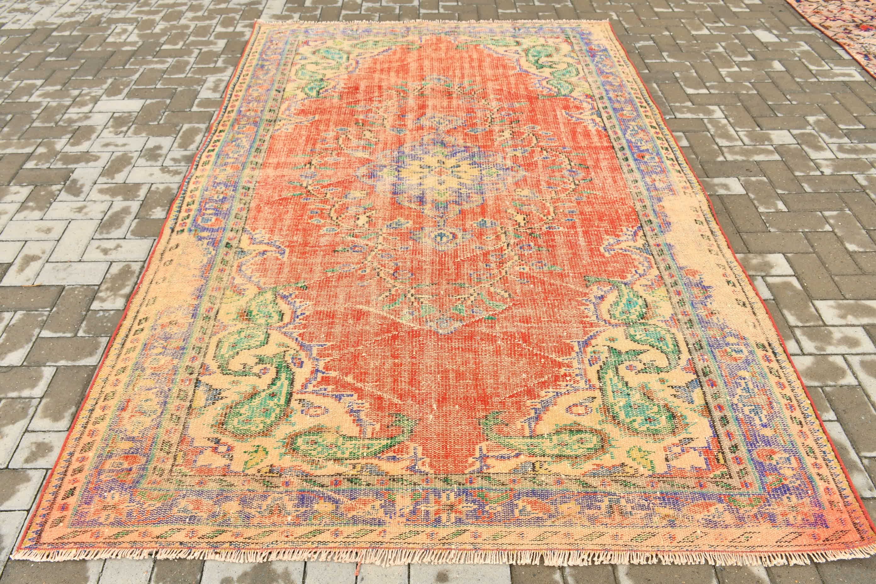 Red  5.8x8.8 ft Large Rug, Dining Room Rugs, Living Room Rug, Outdoor Rug, Anatolian Rug, Vintage Rug, Wool Rug, Turkish Rug