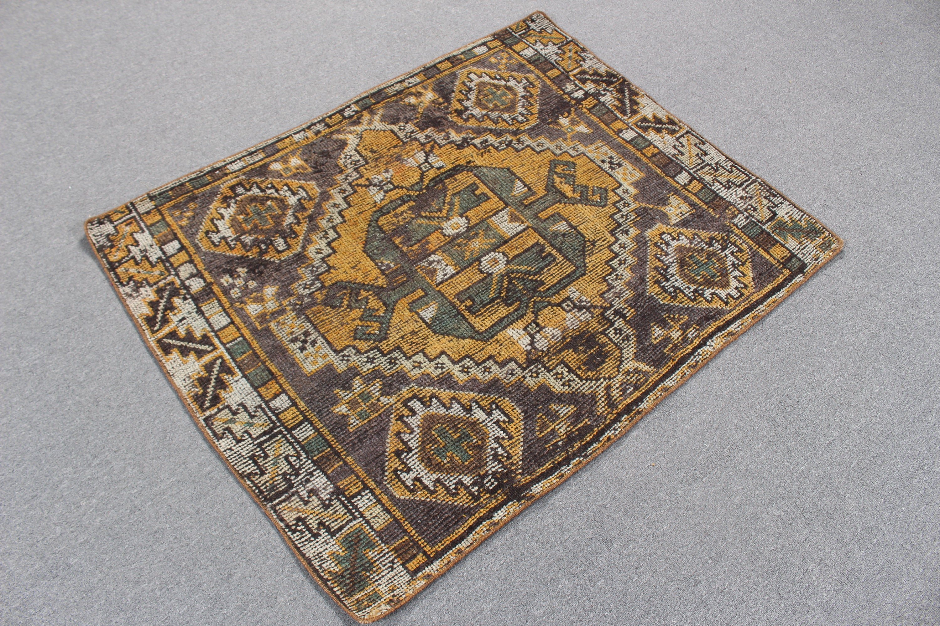 Small Area Rug, Vintage Rug, 3.2x4.2 ft Small Rug, Brown Neutral Rug, Home Decor Rug, Geometric Rugs, Turkish Rug, Small Boho Rug