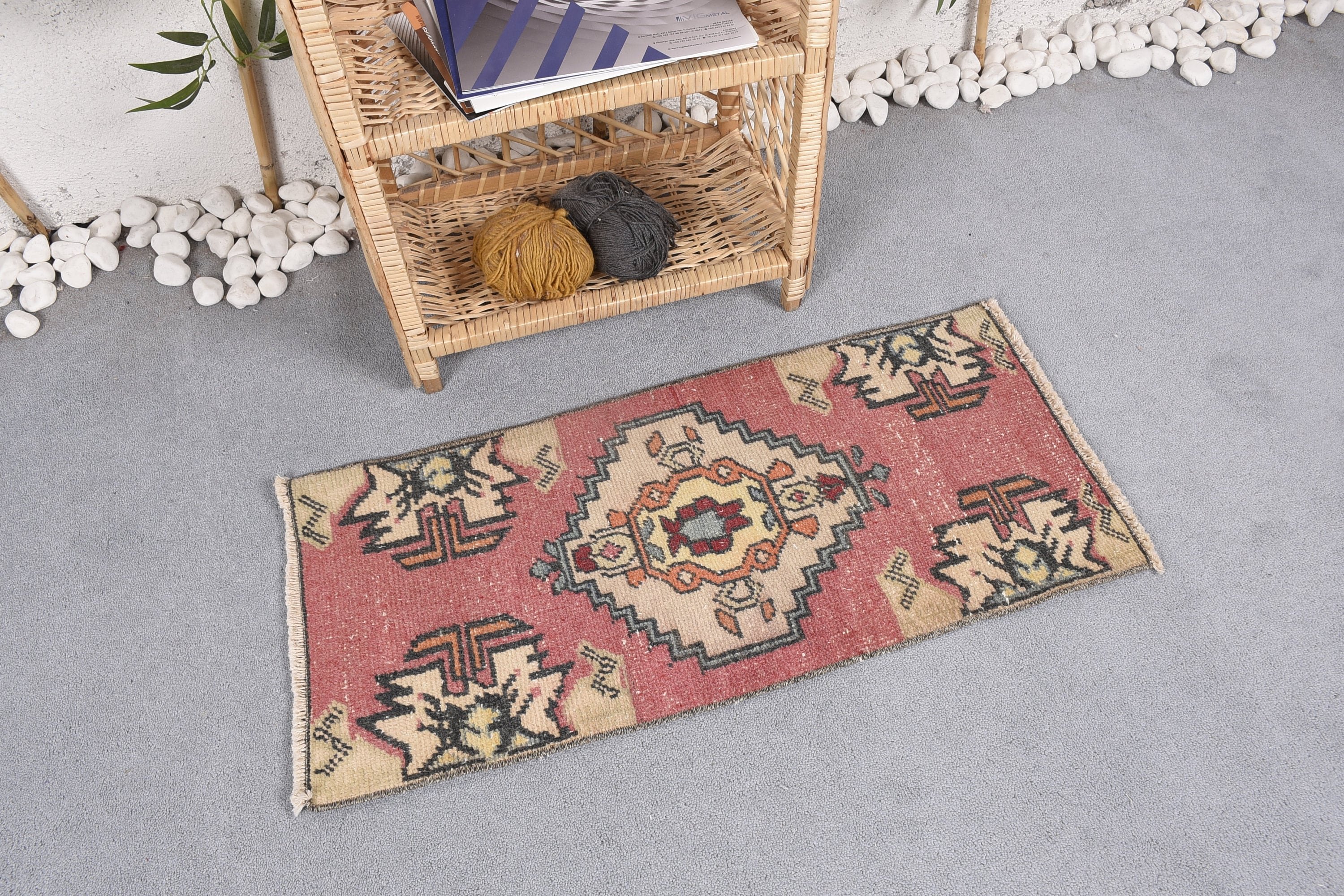 Home Decor Rug, Kitchen Rugs, Red  1.3x3 ft Small Rug, Turkish Rug, Bedroom Rugs, Oriental Rugs, Aztec Rug, Vintage Rugs