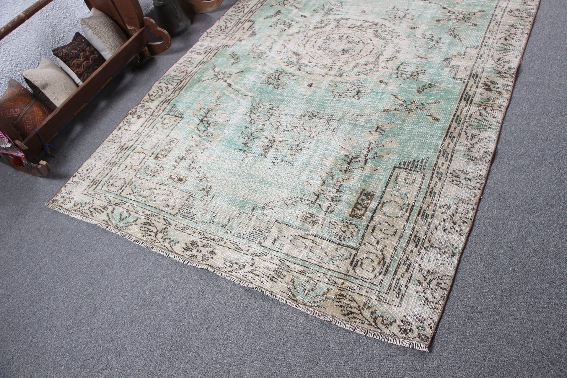 Cool Rugs, Salon Rugs, Turkish Rug, 5.5x8.7 ft Large Rug, Rugs for Living Room, Bedroom Rugs, Vintage Rugs, Floor Rug, Green Wool Rug