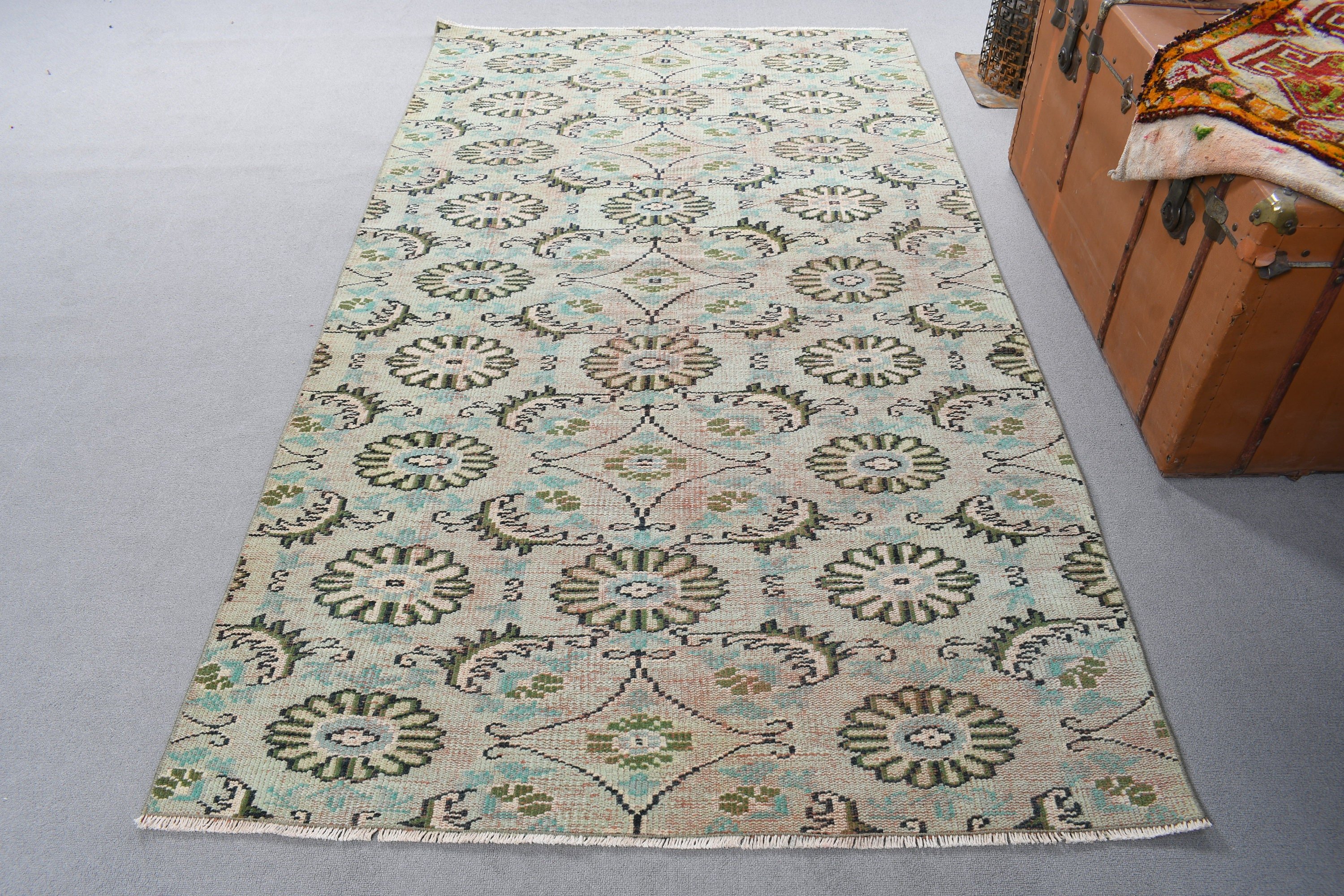 Indoor Rug, Kitchen Rug, Neutral Rug, 4.3x7.4 ft Area Rugs, Oushak Area Rug, Artistic Rug, Vintage Rug, Turkish Rugs, Green Oriental Rugs