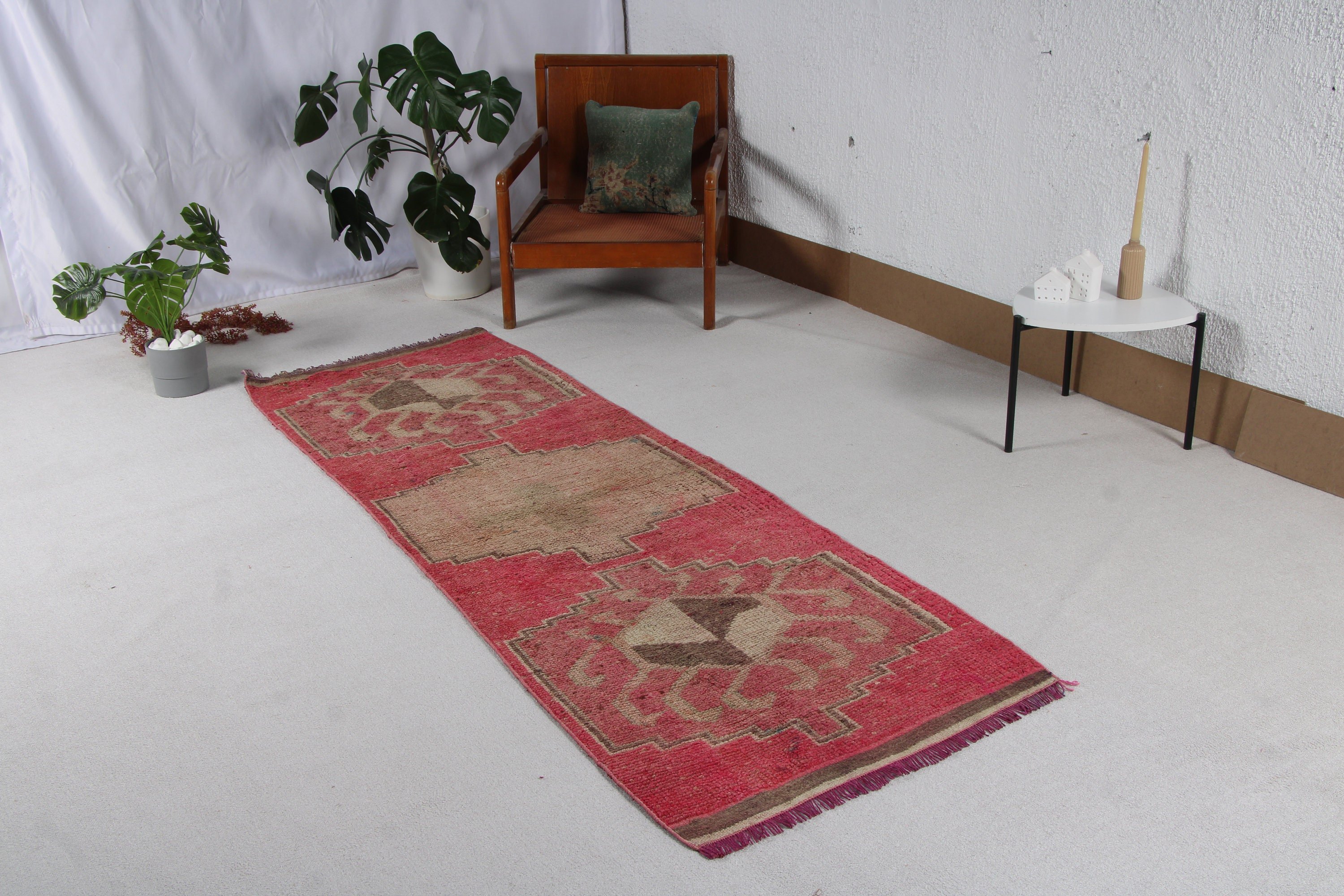 Vintage Rugs, Turkish Rugs, Pink Wool Rugs, Corridor Rug, 2.8x8.3 ft Runner Rugs, Boho Rug, Neutral Rugs, Handwoven Rugs, Long Runner Rugs