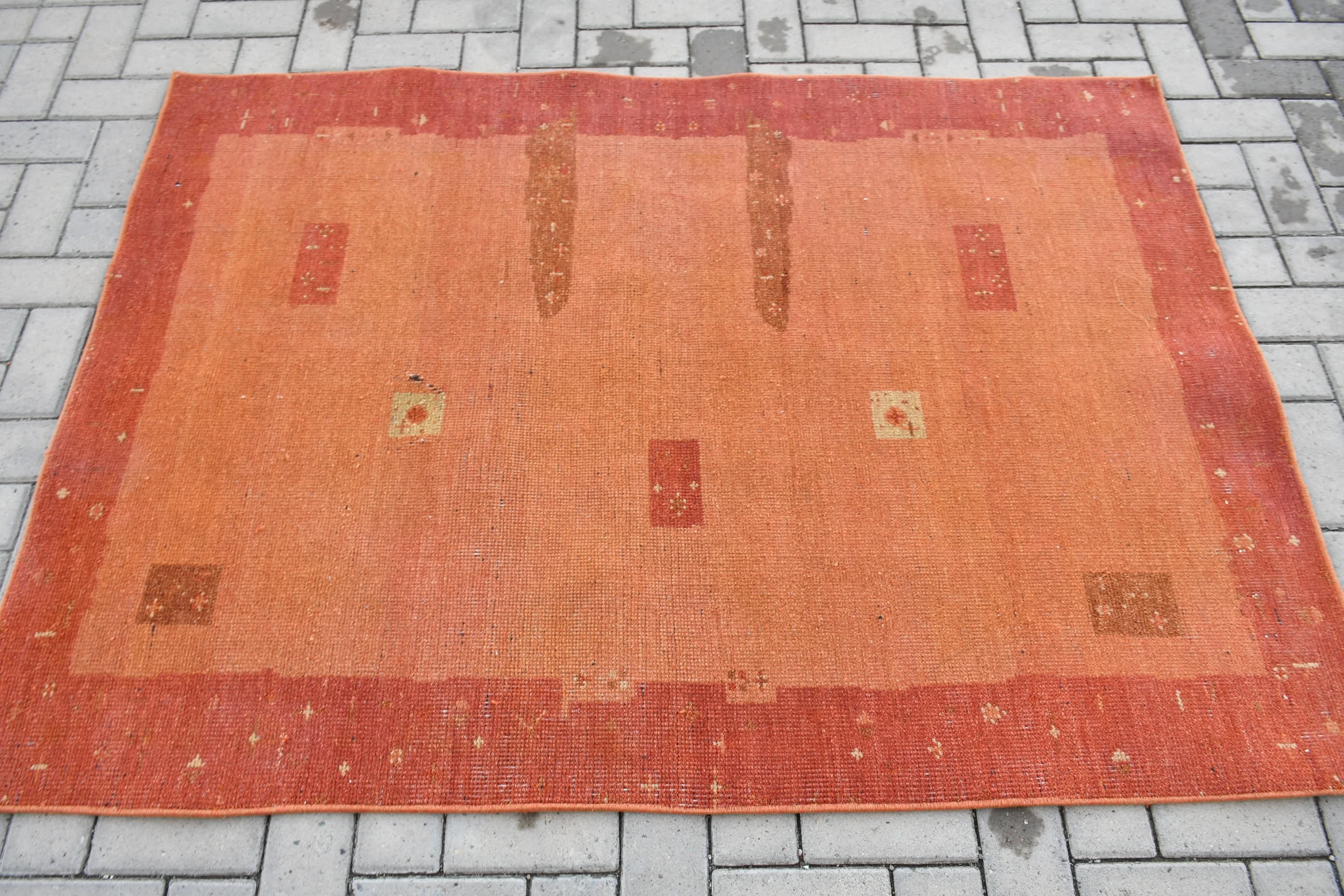 Antique Rugs, Vintage Rug, Rugs for Entry, Orange Kitchen Rugs, Bedroom Rugs, Muted Rug, 4.1x5.6 ft Accent Rugs, Oriental Rug, Turkish Rugs