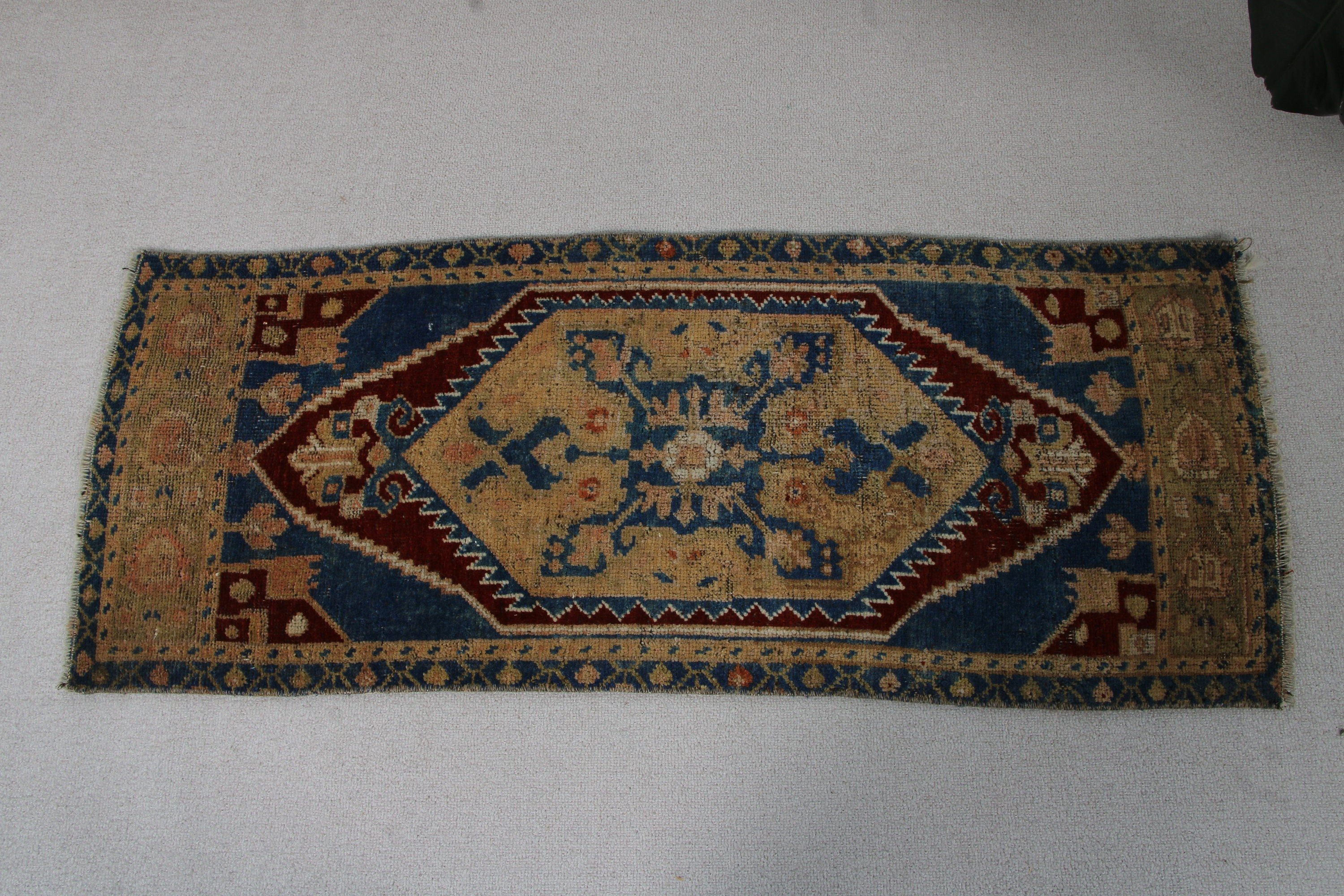 Blue Wool Rugs, 1.5x3.8 ft Small Rugs, Floor Rugs, Small Vintage Rugs, Handwoven Rugs, Wool Rugs, Vintage Rug, Small Area Rug, Turkish Rug