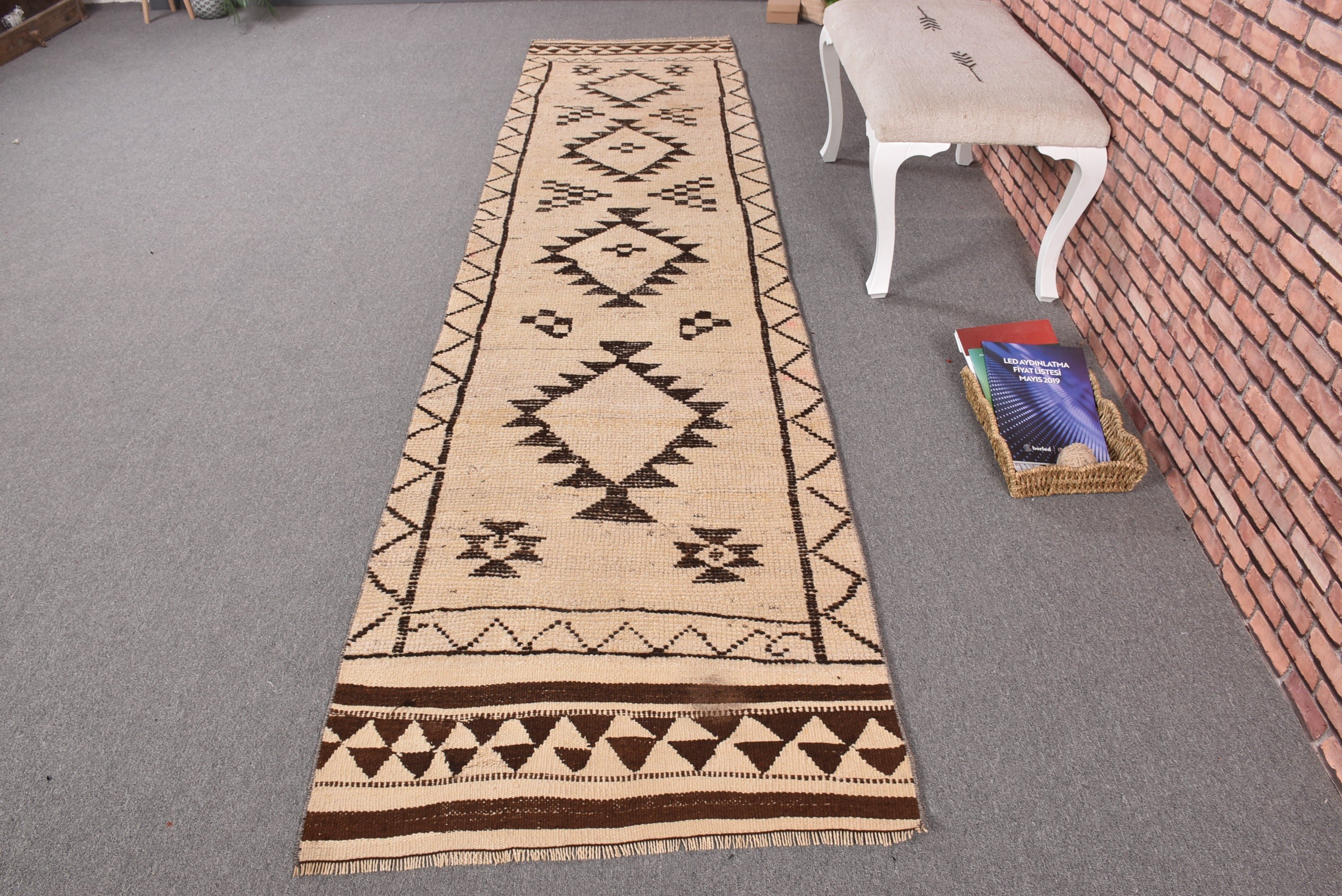 Vintage Halı, Türk Halısı, Beni Ourain Runner Halıları, 2.8x11.3 ft Runner Halıları, Koridor Halısı, Bej Anadolu Halısı, Havalı Halılar