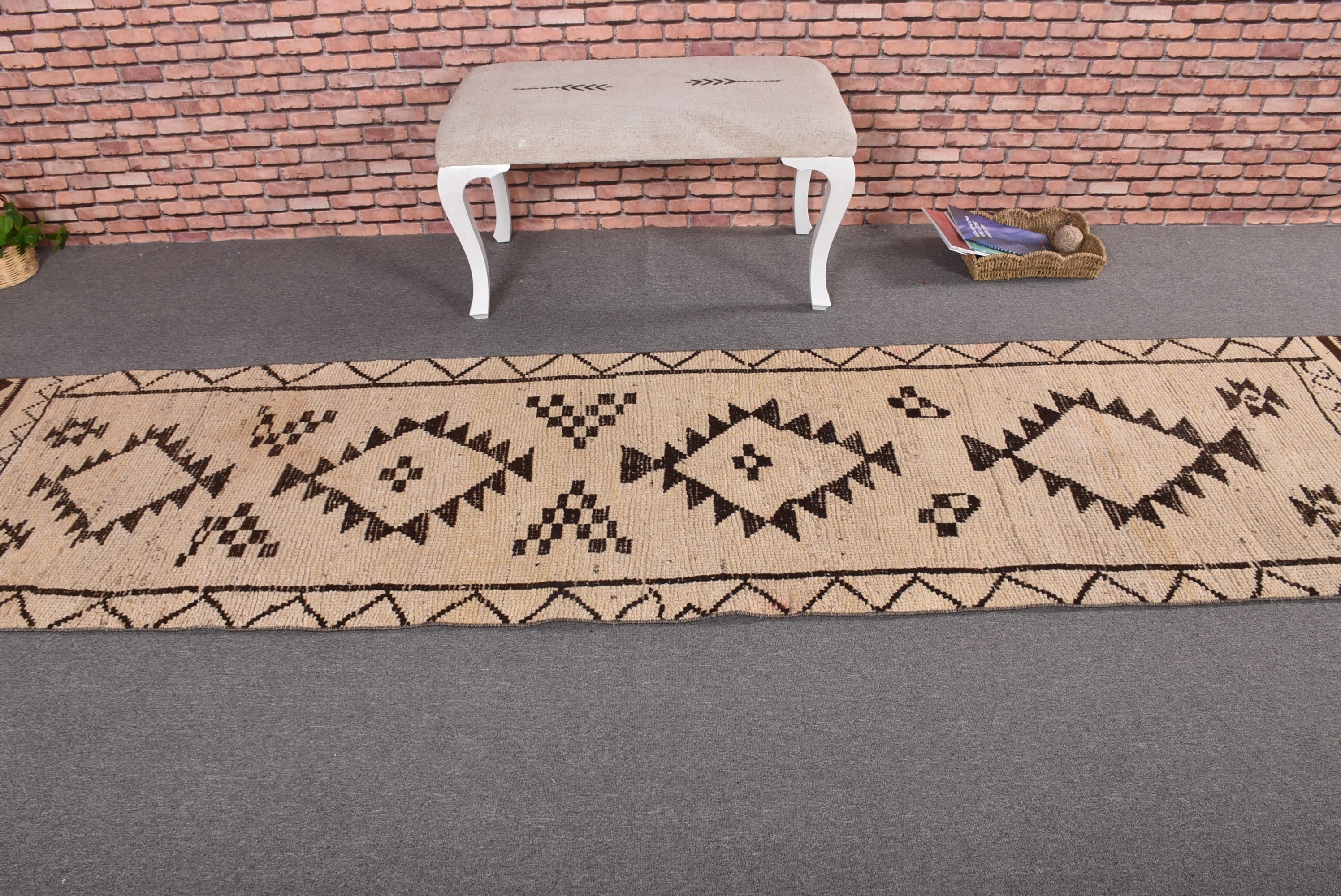 Vintage Halı, Türk Halısı, Beni Ourain Runner Halıları, 2.8x11.3 ft Runner Halıları, Koridor Halısı, Bej Anadolu Halısı, Havalı Halılar