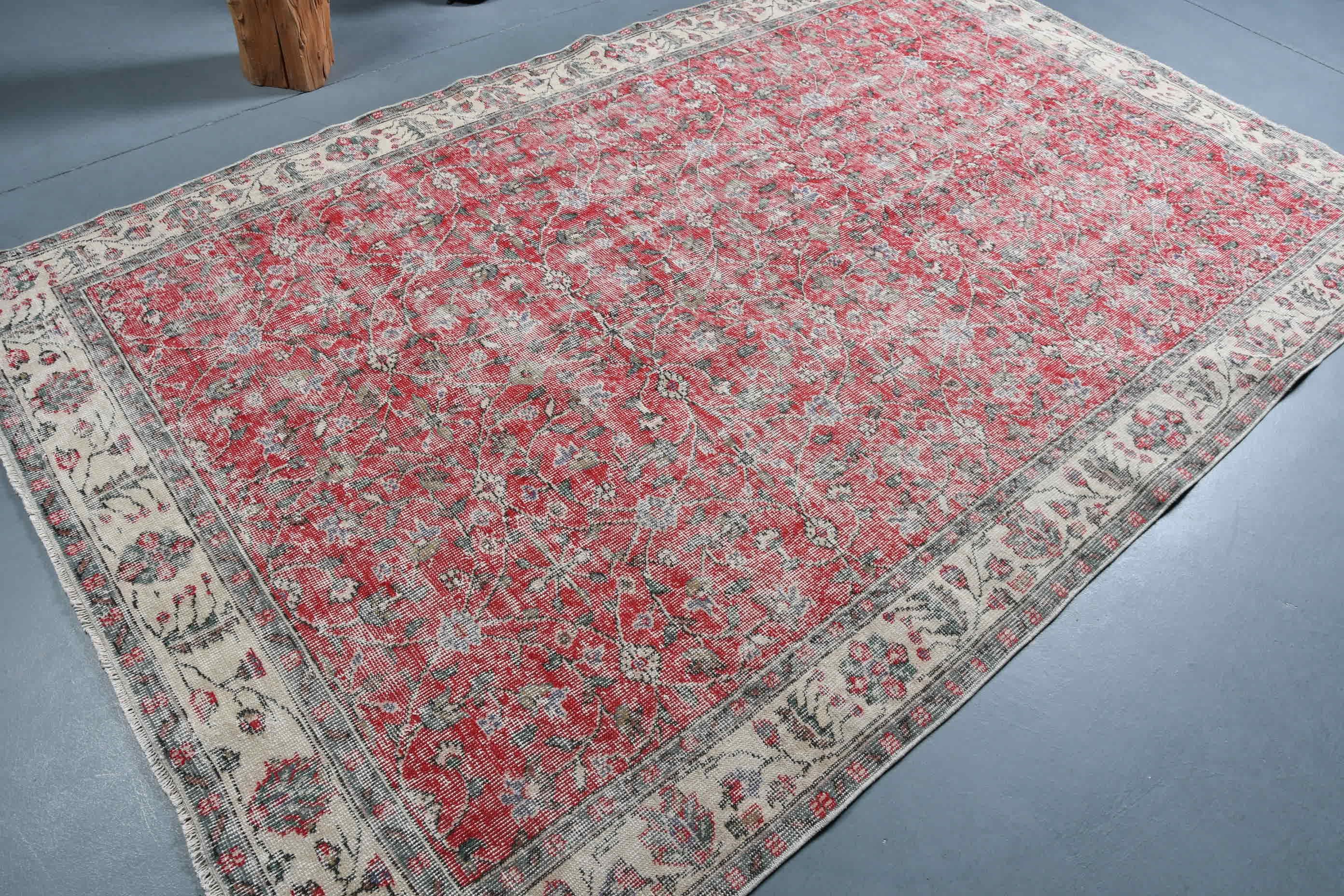 Wool Rug, 5.7x9.4 ft Large Rug, Retro Rug, Turkish Rug, Vintage Rug, Bedroom Rugs, Oriental Rug, Red Home Decor Rug, Living Room Rug