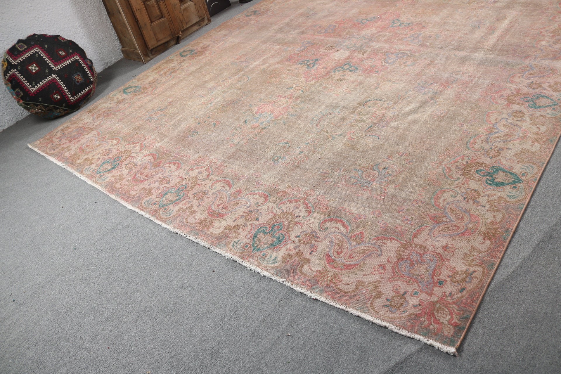 Oversize Turkish Rugs, Handwoven Rugs, Vintage Rugs, Green Bedroom Rugs, Turkish Rug, Office Rugs, Oushak Rugs, 10x12.5 ft Oversize Rugs