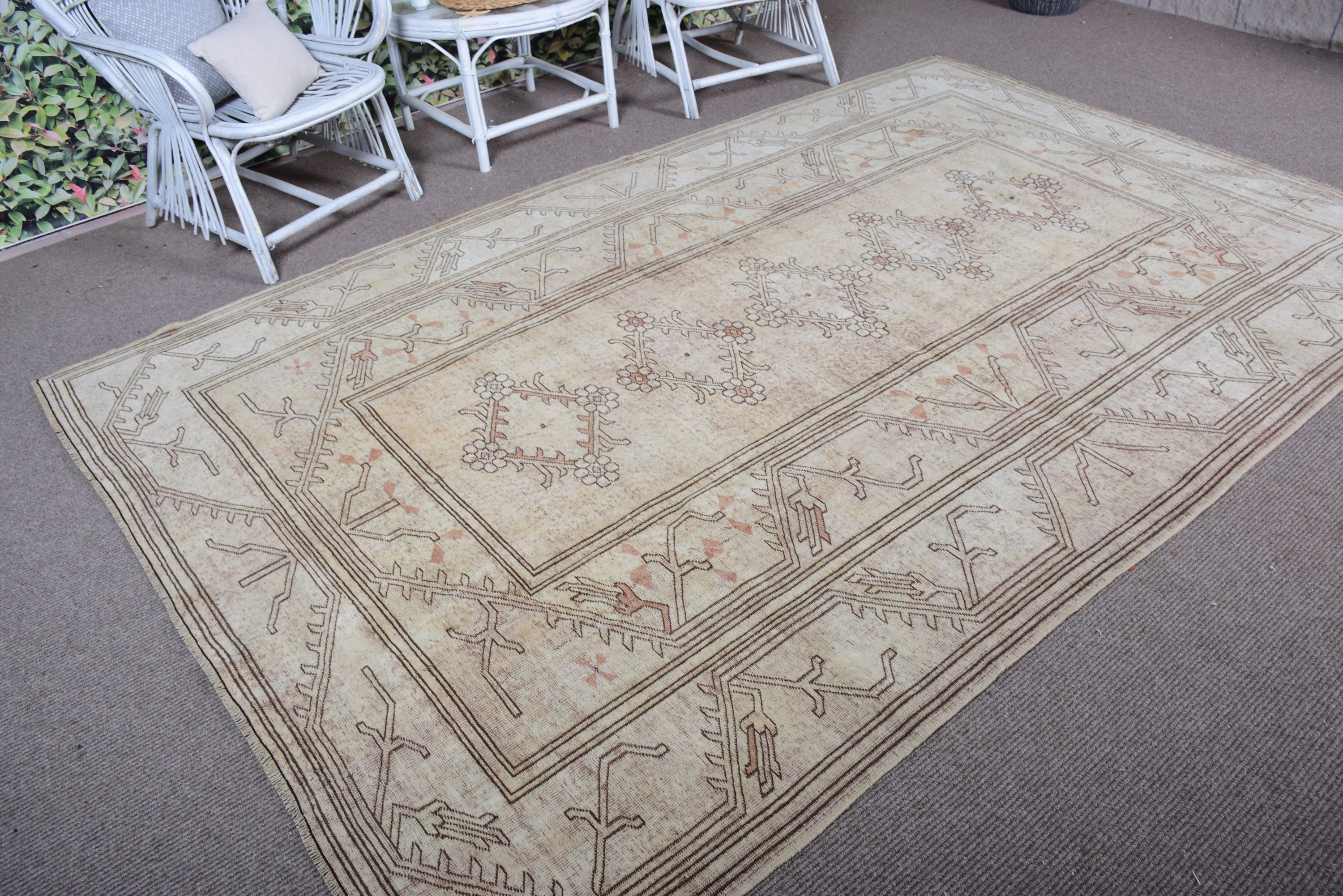 6.4x9.9 ft Large Rug, Salon Rugs, Beige Boho Rug, Vintage Rugs, Living Room Rug, Bedroom Rug, Turkish Rugs, Rugs for Bedroom, Wool Rugs