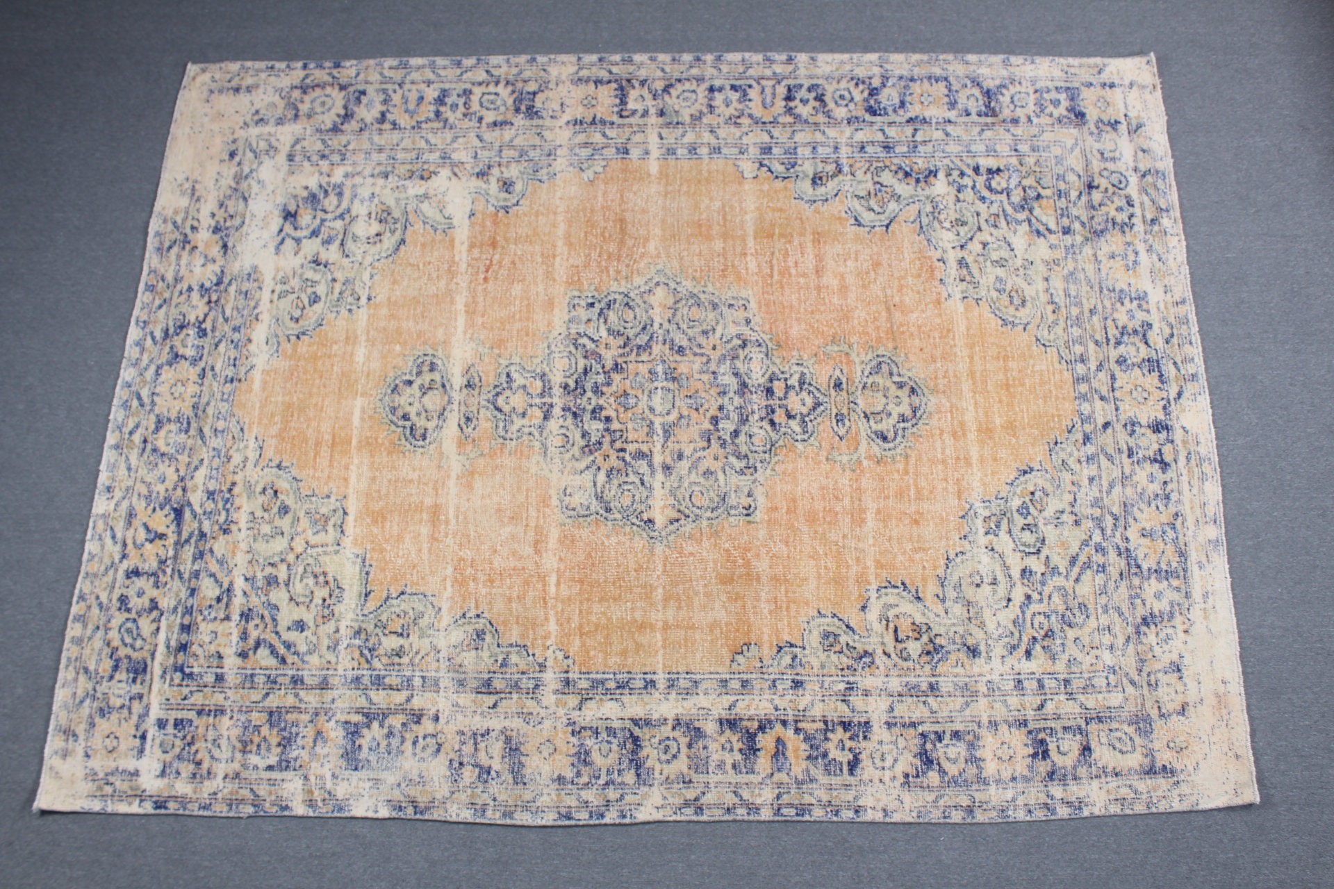 Vintage Halı, 7.3x9.9 ft Büyük Boy Halı, Turuncu Fas Halıları, Eski Halı, Yemek Odası Halıları, Antika Halılar, Yün Halı, Türk Halısı, Oturma Odası Halısı