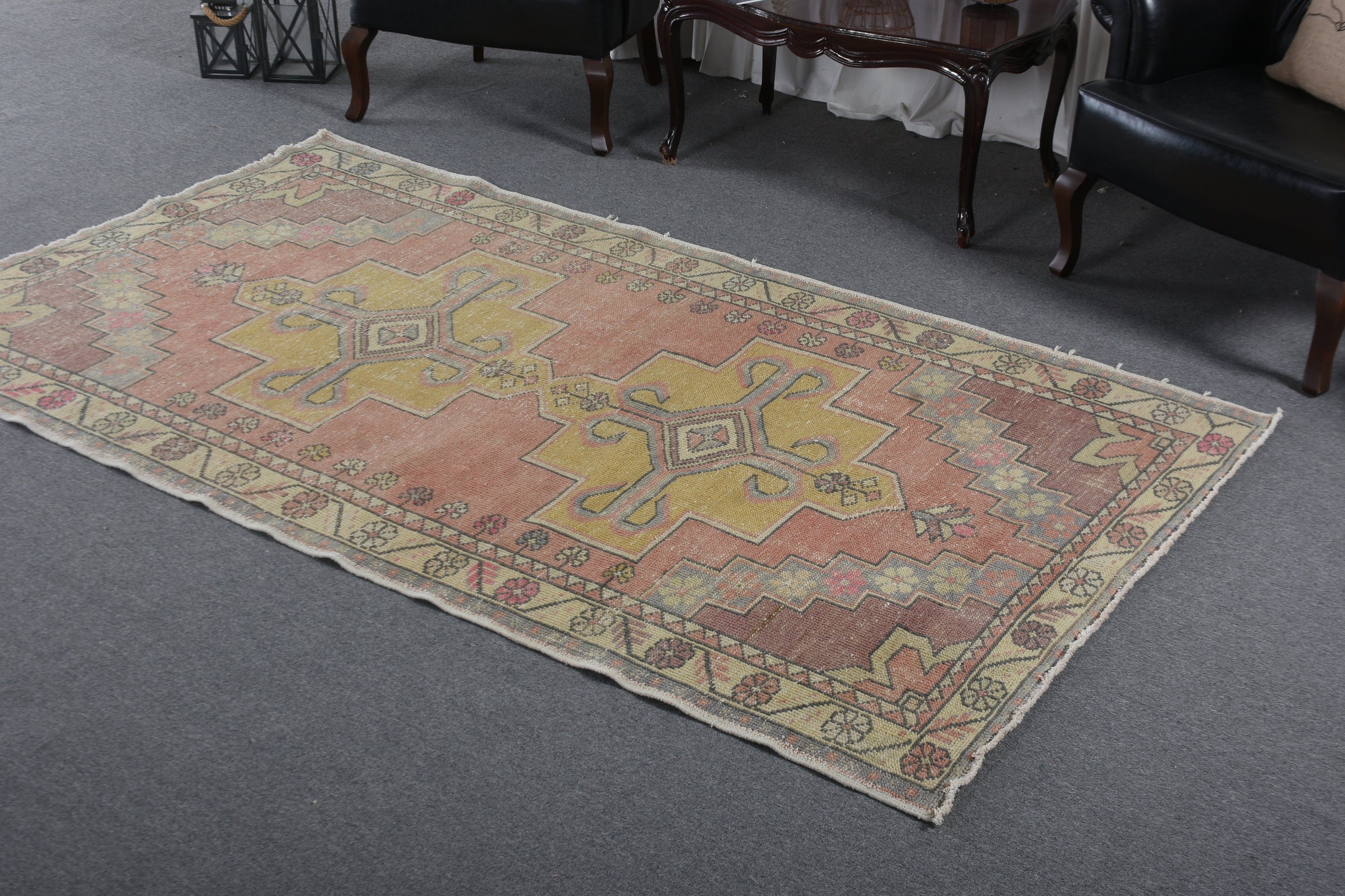 Yellow  4.6x8.3 ft Area Rug, Floor Rug, Dining Room Rugs, Outdoor Rug, Vintage Rug, Turkish Rugs, Bedroom Rugs