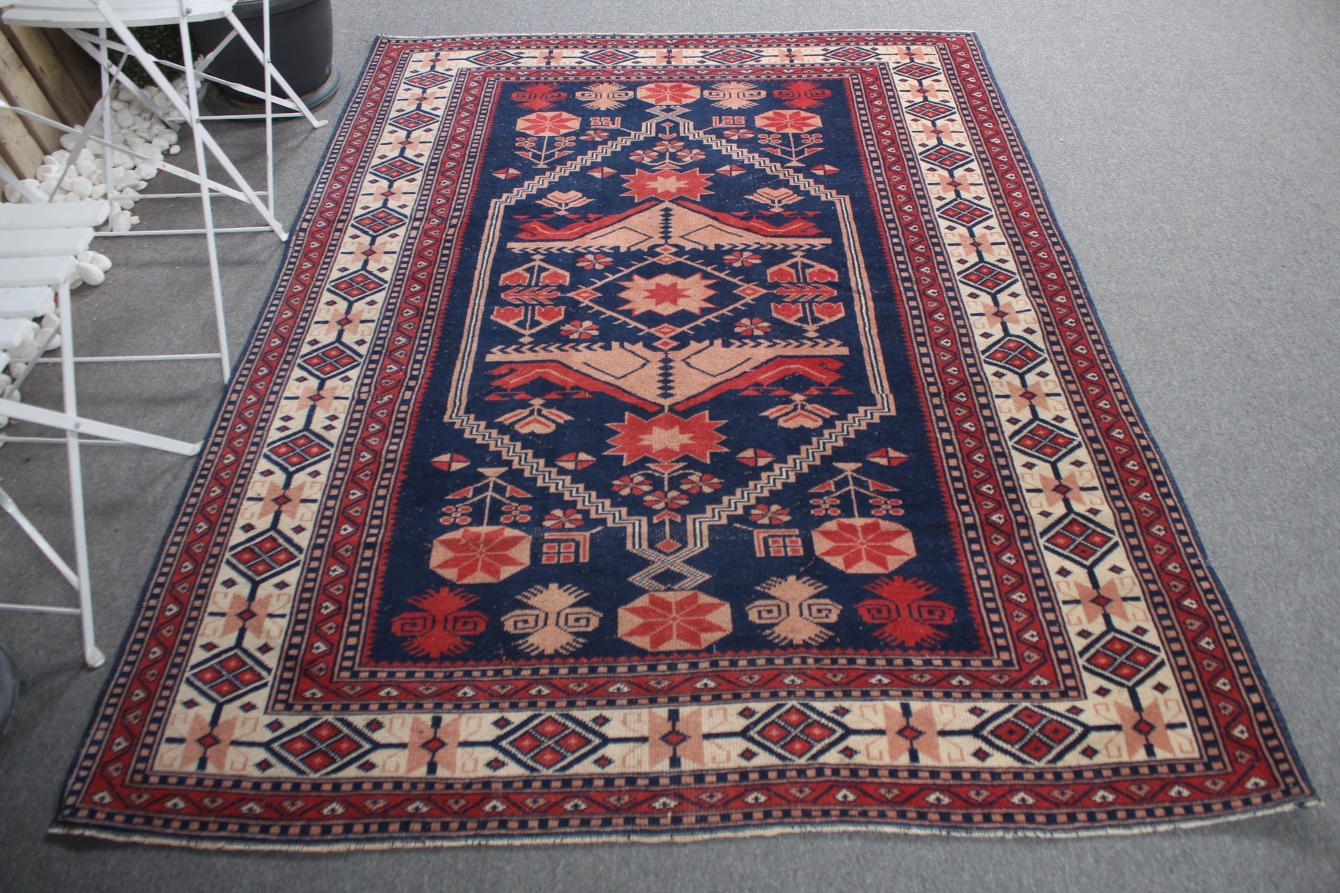 Blue Anatolian Rug, Office Rug, Turkish Rugs, Floor Rug, Home Decor Rug, 5.2x7.1 ft Area Rugs, Vintage Rug, Living Room Rug