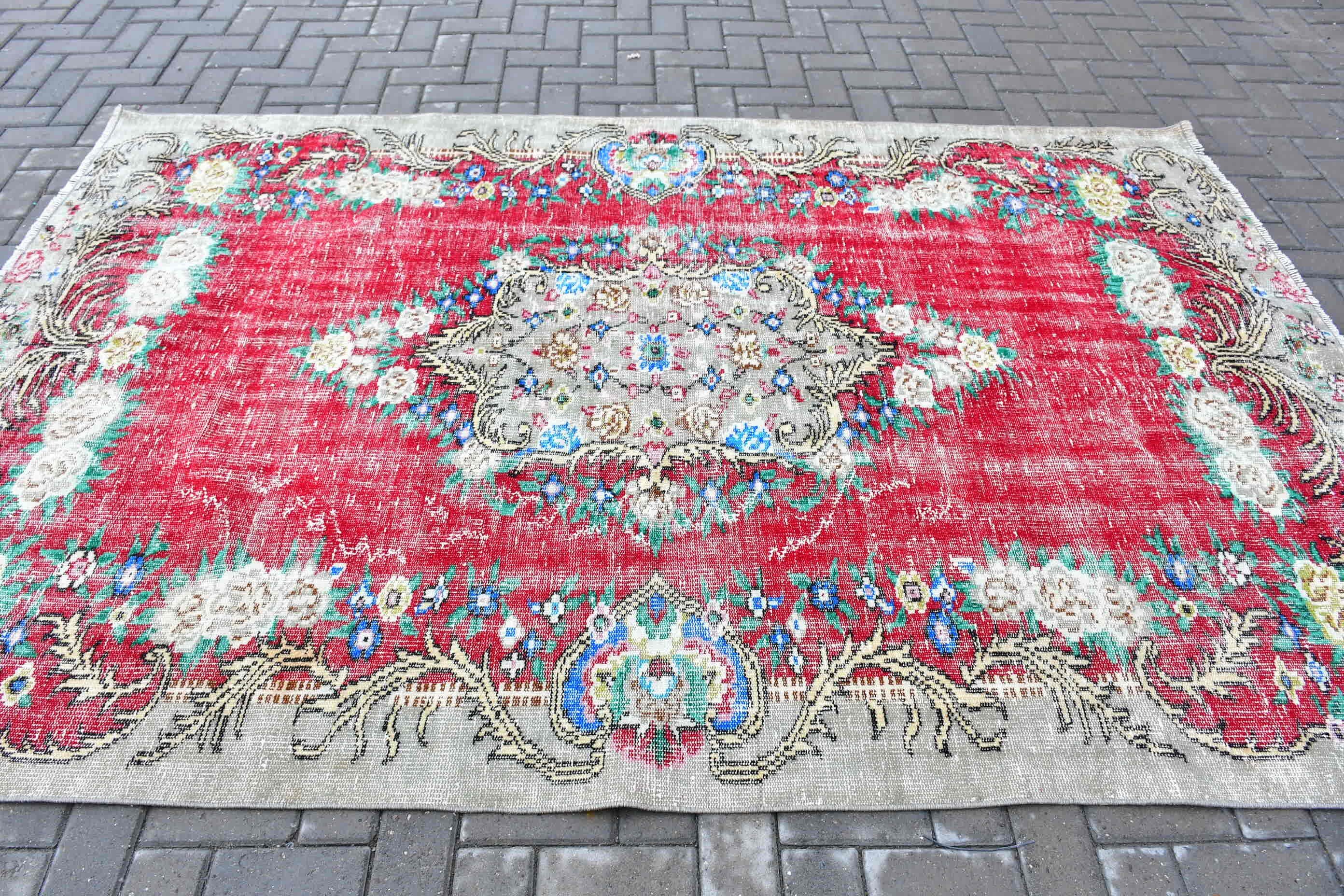 5.9x8.9 ft Large Rug, Cool Rugs, Oriental Rugs, Bedroom Rug, Salon Rug, Vintage Rug, Red Oushak Rugs, Turkish Rugs, Rugs for Living Room