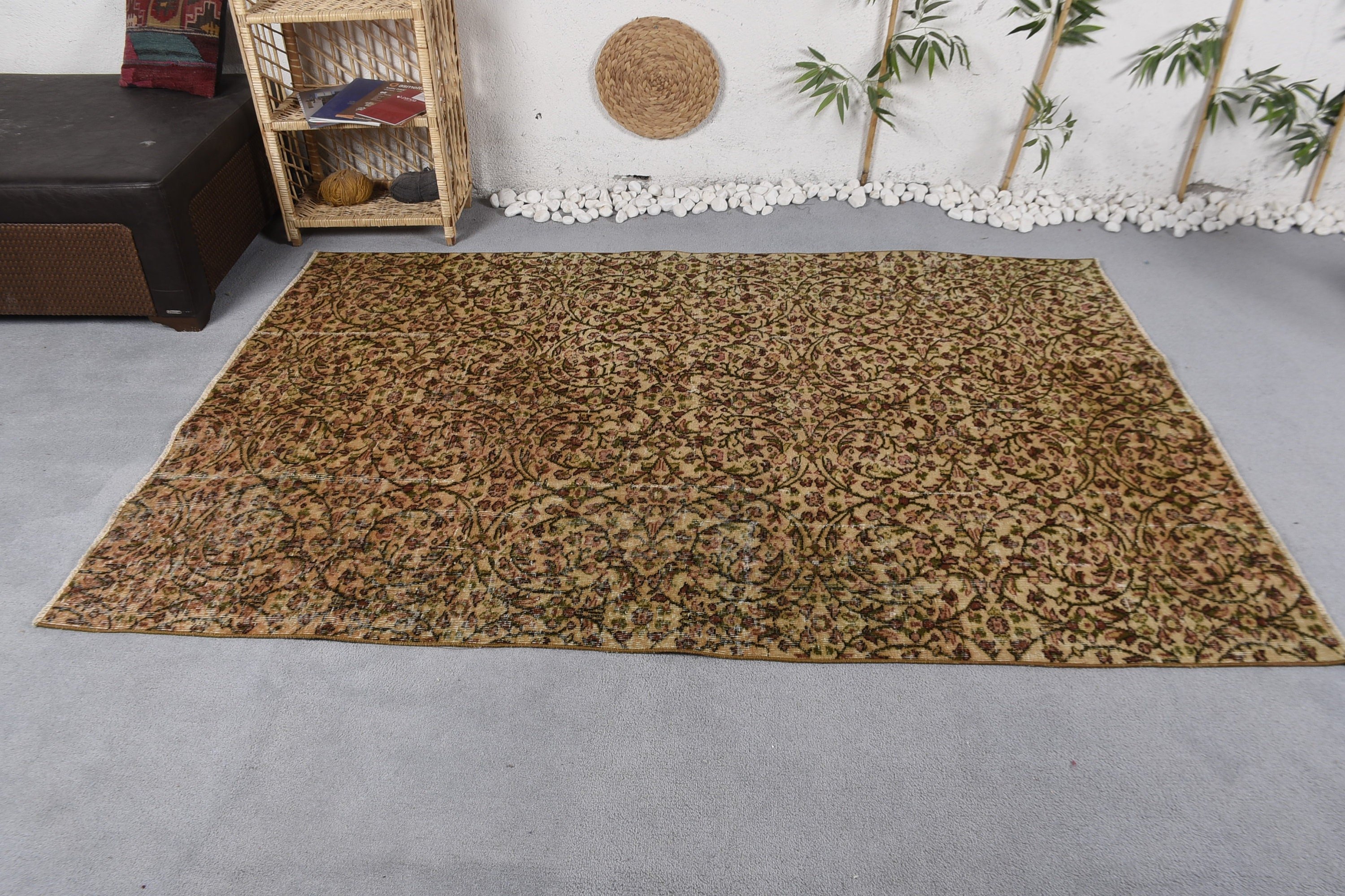 4.9x7.4 ft Alan Halısı, Mutfak Halısı, Kahverengi Mutfak Halısı, Mutfak Halısı, Türk Halısı, Boho Halısı, Oturma Odası Halısı, Yer Halısı, Vintage Halılar