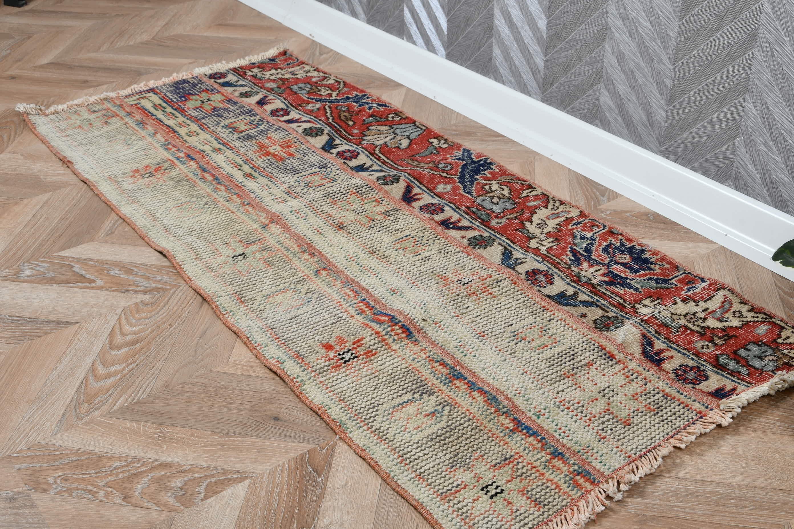 Beige Wool Rugs, Turkish Rugs, Rugs for Bath, Nursery Rug, 1.9x4.3 ft Small Rug, Bedroom Rug, Home Decor Rug, Vintage Rug