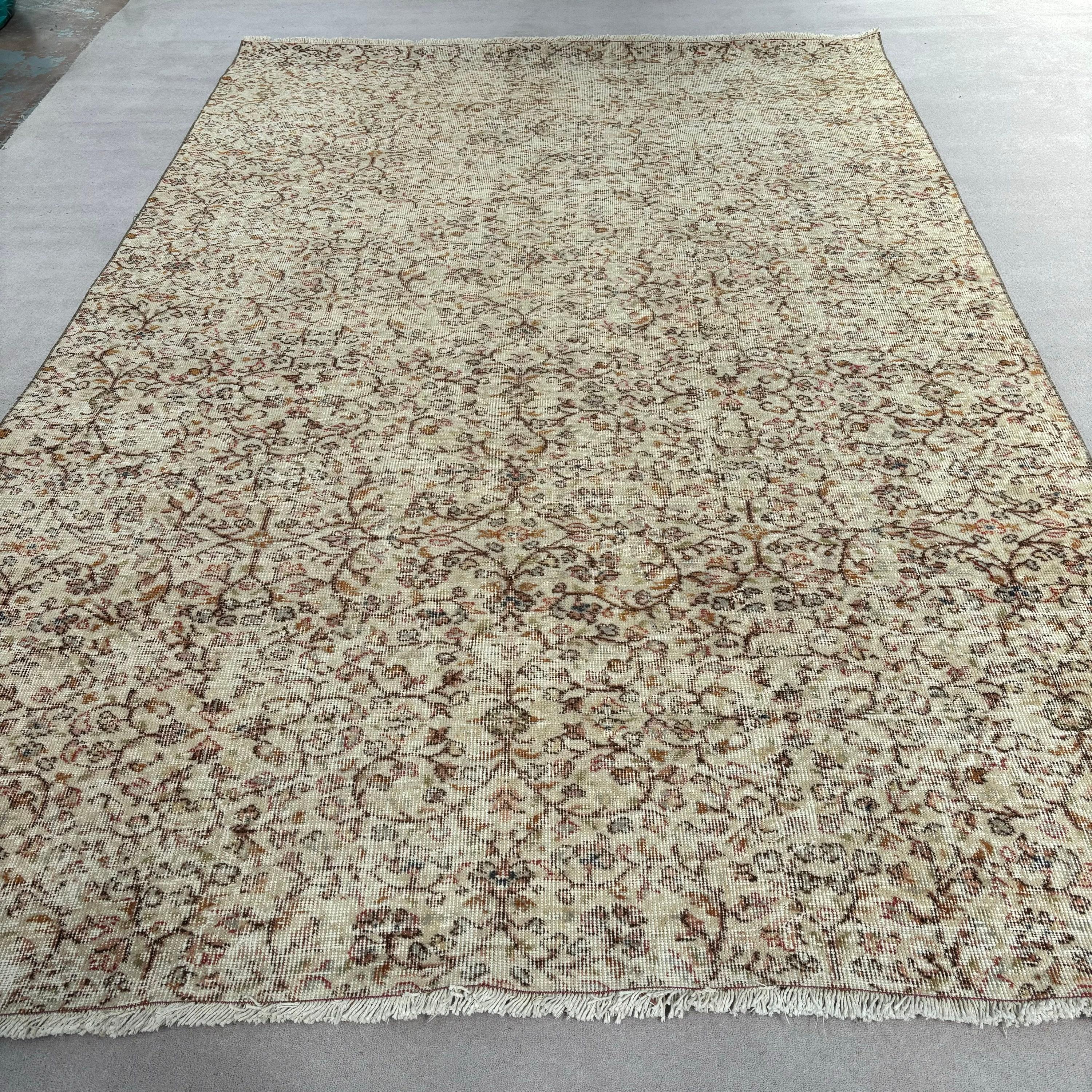 Vintage Rug, Floor Rug, Turkish Rugs, Bedroom Rugs, Moroccan Rug, 6.6x9.9 ft Large Rugs, Aztec Rugs, Living Room Rugs, Beige Statement Rug