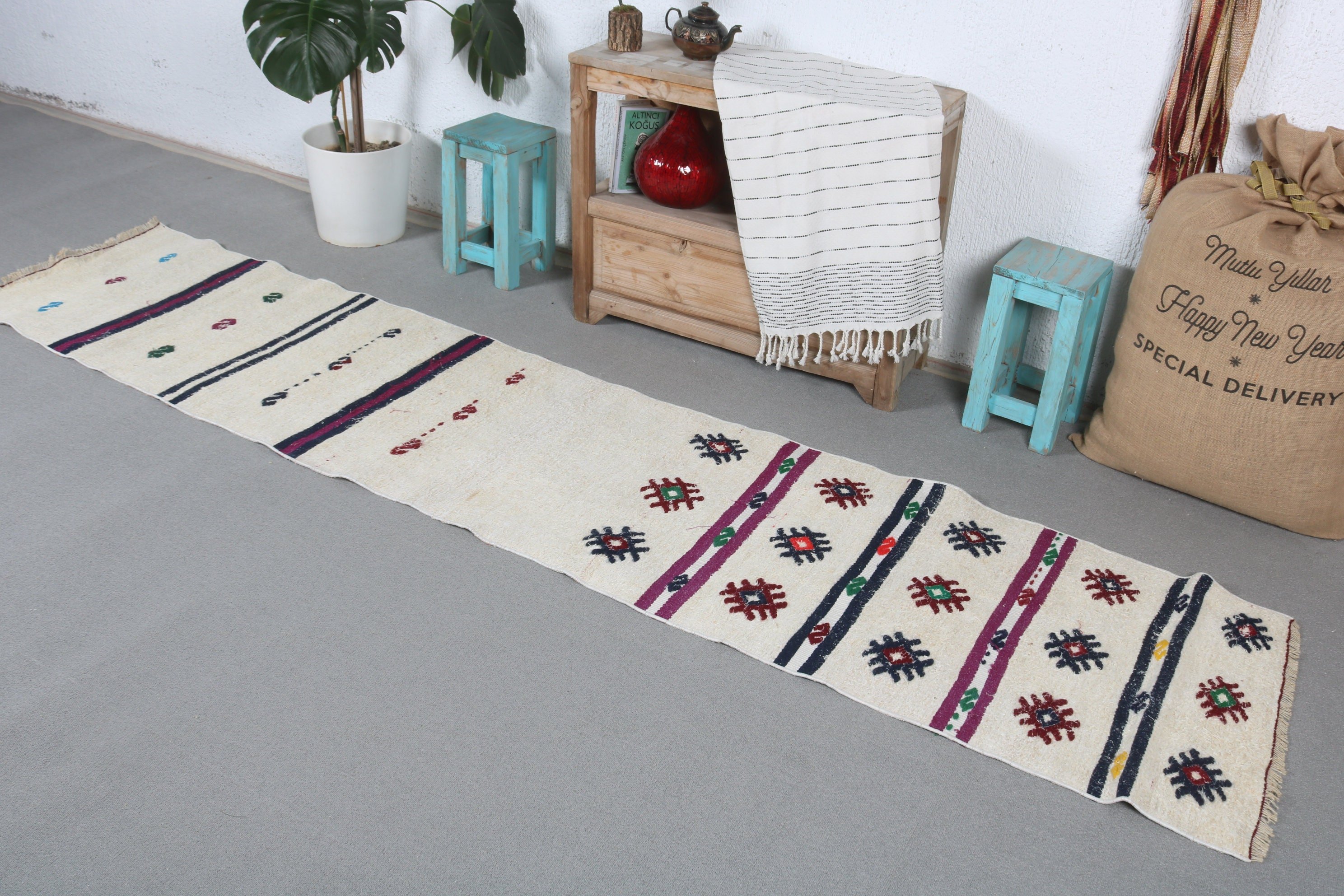 3x10.8 ft Runner Rugs, Rugs for Stair, Turkish Rug, Hallway Rug, Eclectic Rug, Beige Wool Rugs, Cool Rug, Vintage Rugs, Oriental Rug