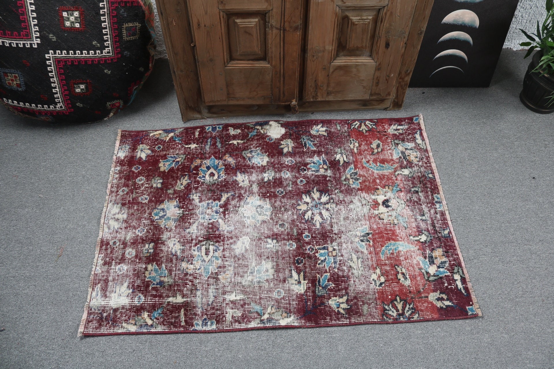 Türk Halısı, Kapı Paspası Halısı, Mor Antika Halı, Yün Halısı, Mutfak Halısı, Vintage Halı, 2.6x3.7 ft Küçük Halı, Oushak Halısı, Banyo Halıları