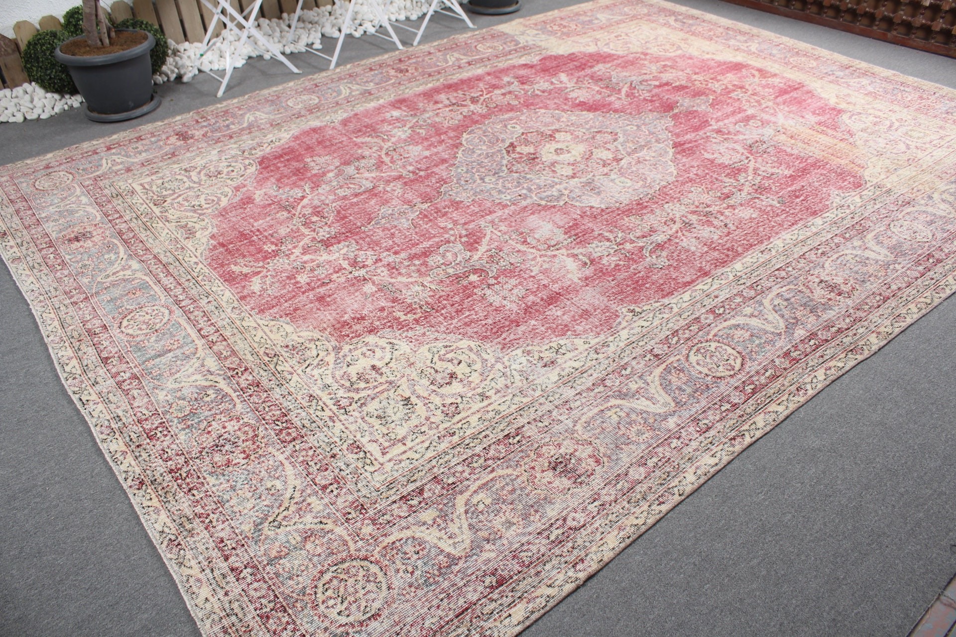 Kırmızı Yün Halı, Ev Dekorasyonu Halıları, Salon Halısı, Oushak Halıları, Yemek Odası Halıları, Vintage Halılar, Soluk Halılar, 9x12.4 ft Büyük Boy Halı, Türk Halıları