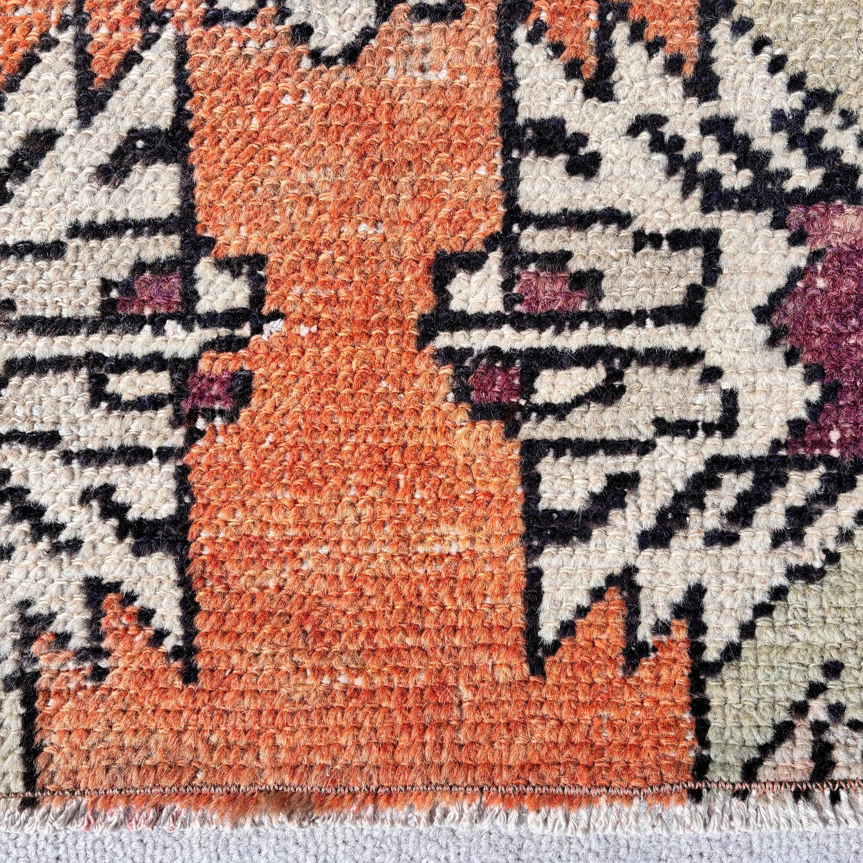 Orange Geometric Rugs, Door Mat Rugs, Vintage Rug, Turkish Rugs, Wall Hanging Rug, Modern Rugs, 1.5x2.9 ft Small Rug