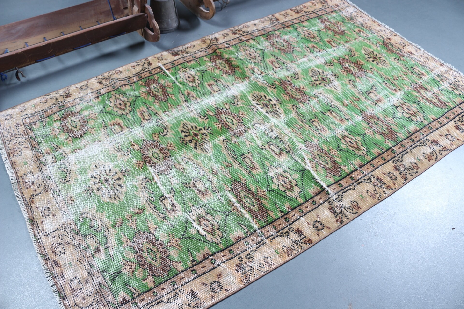 Rugs for Dining Room, Moroccan Rug, Retro Rug, Kitchen Rug, Green Bedroom Rugs, Vintage Rug, 4.4x7.7 ft Area Rugs, Turkish Rug, Cool Rugs