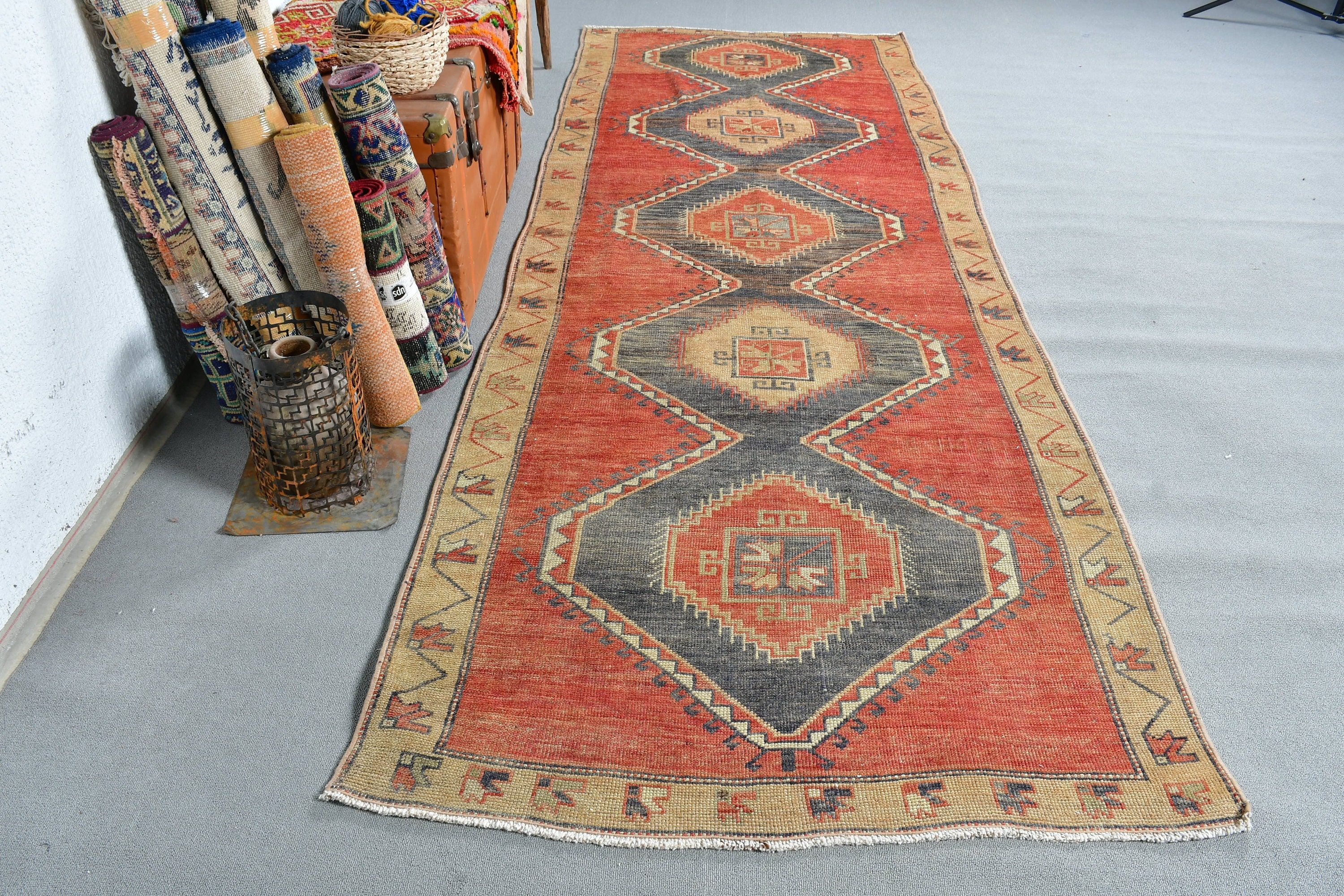 Turkish Rugs, Stair Rugs, Natural Rug, Rugs for Kitchen, 3.9x11.2 ft Runner Rugs, Vintage Rugs, Red Oushak Rug, Home Decor Rug, Oushak Rugs