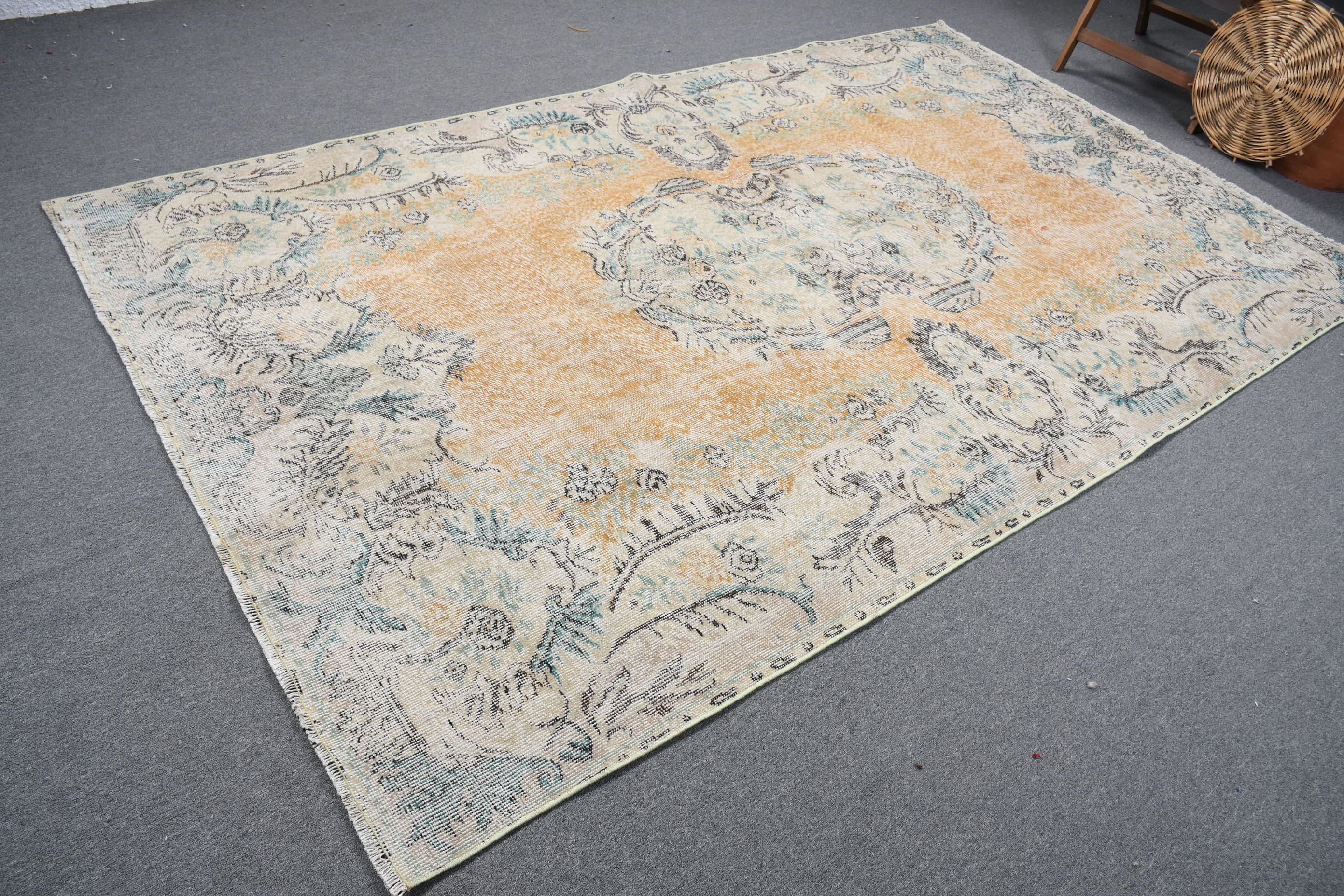 Vintage Halı, 5.8x9.6 ft Büyük Halılar, Antika Halı, Salon Halısı, Sarı Soğuk Halı, Yatak Odası Halıları, Fas Halısı, Türk Halısı, Salon Halıları