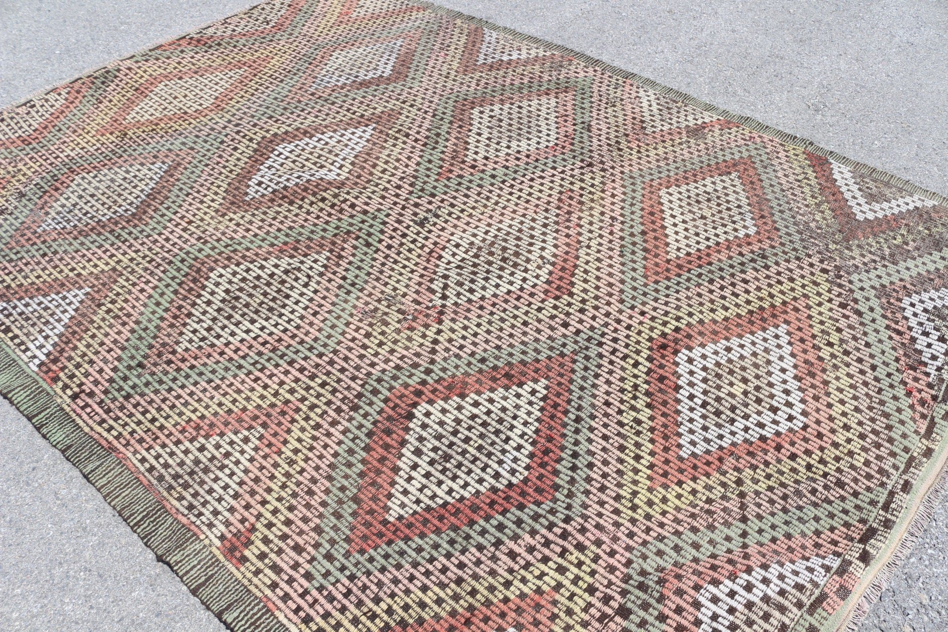 Retro Rug, 6.6x9.3 ft Large Rug, Turkish Rug, Antique Rug, Kilim, Rugs for Bedroom, Floor Rugs, Vintage Rug, Green Bedroom Rugs, Salon Rugs