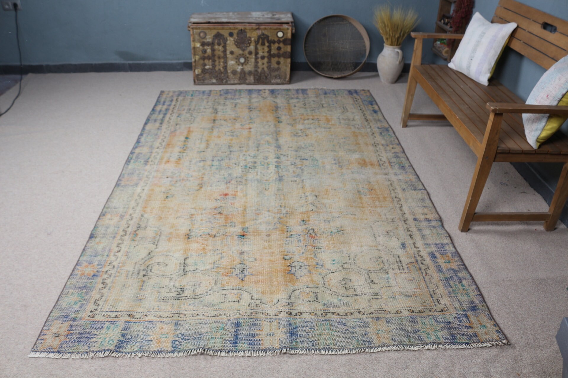 Bedroom Rugs, Orange Antique Rugs, Salon Rug, Vintage Rug, Turkish Rugs, 5.5x8.5 ft Large Rug, Moroccan Rug, Eclectic Rugs, Home Decor Rugs