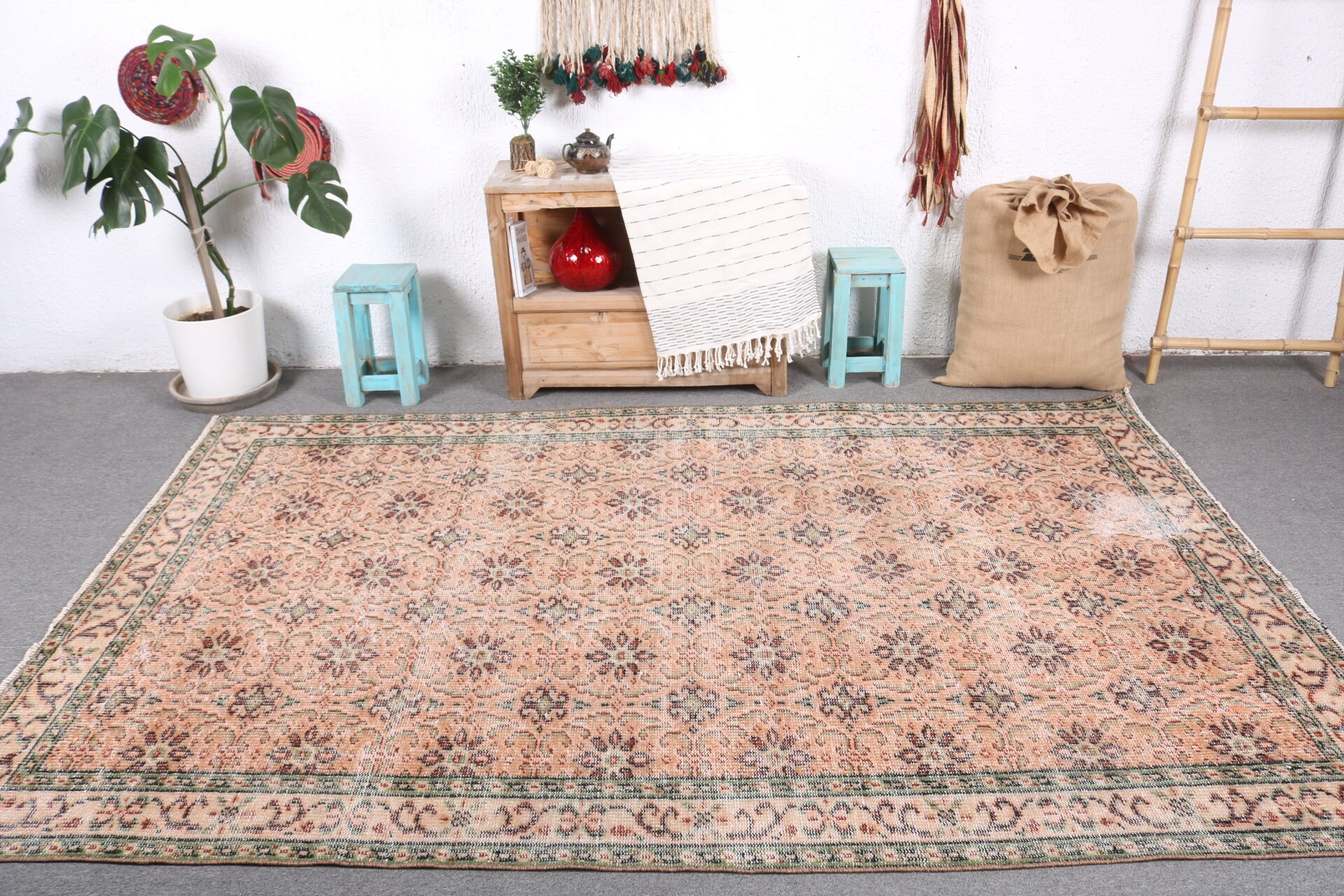 Living Room Rug, Turkish Rugs, Pale Rug, Vintage Rugs, Bedroom Rug, 5.3x8.6 ft Large Rugs, Wool Rug, Rugs for Salon, Home Decor Rug