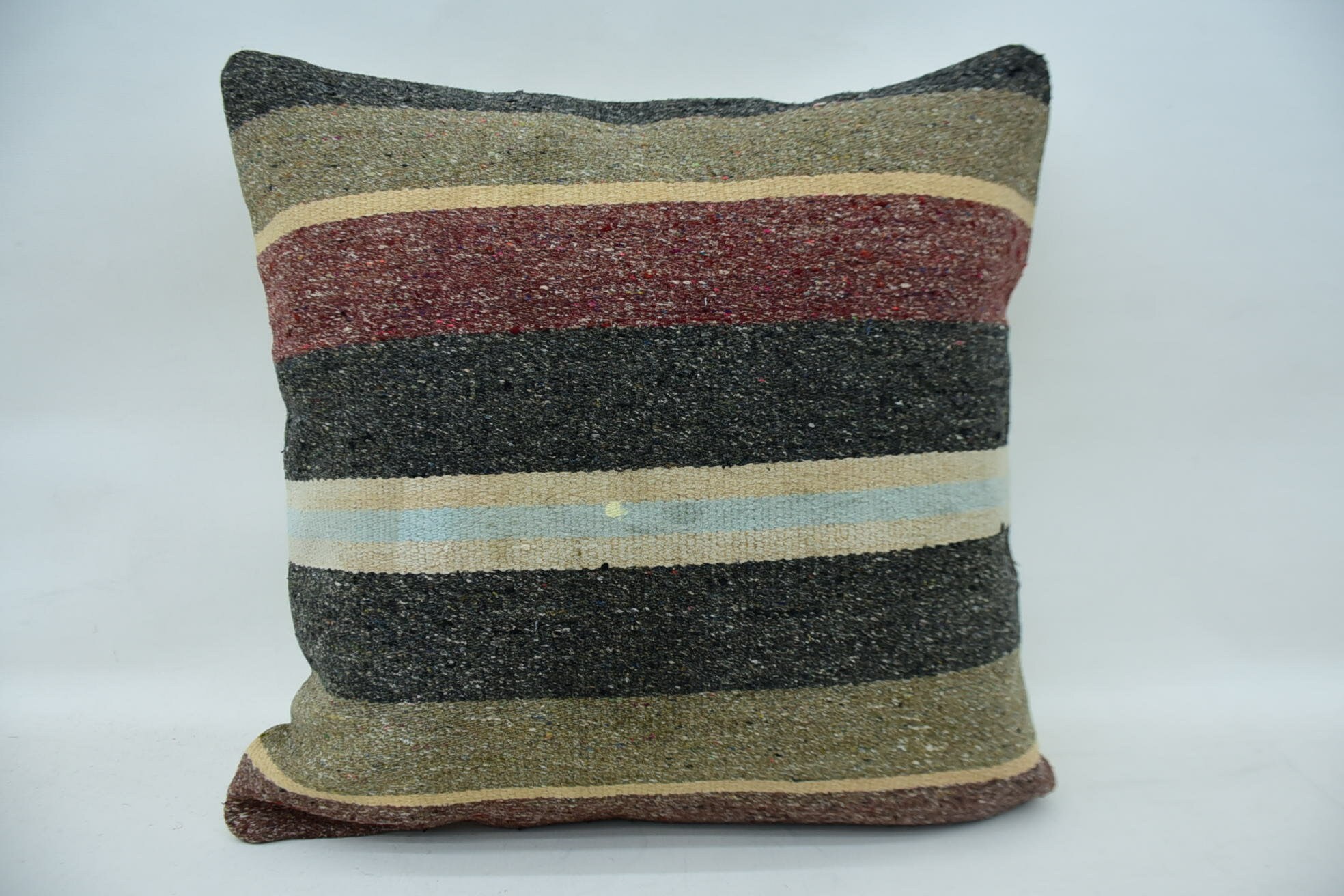 Kilim Pillow Cover, Vintage Kilim Pillow, Handmade Rug Seat Pillow, 18"x18" Brown Cushion, Throw Kilim Pillow