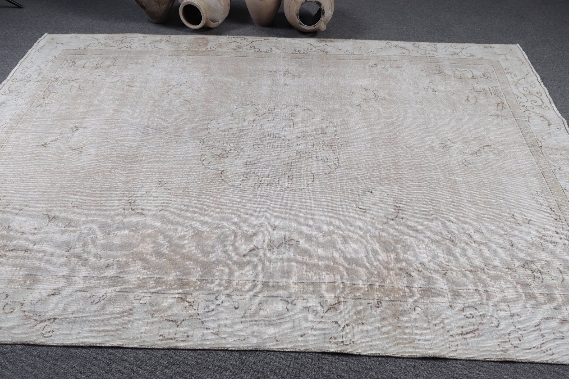 Beige Antique Rug, Dining Room Rug, Vintage Rugs, Dorm Rug, Floor Rug, Turkish Rug, Bedroom Rugs, 6.4x9.1 ft Large Rug, Wool Rugs, Art Rug