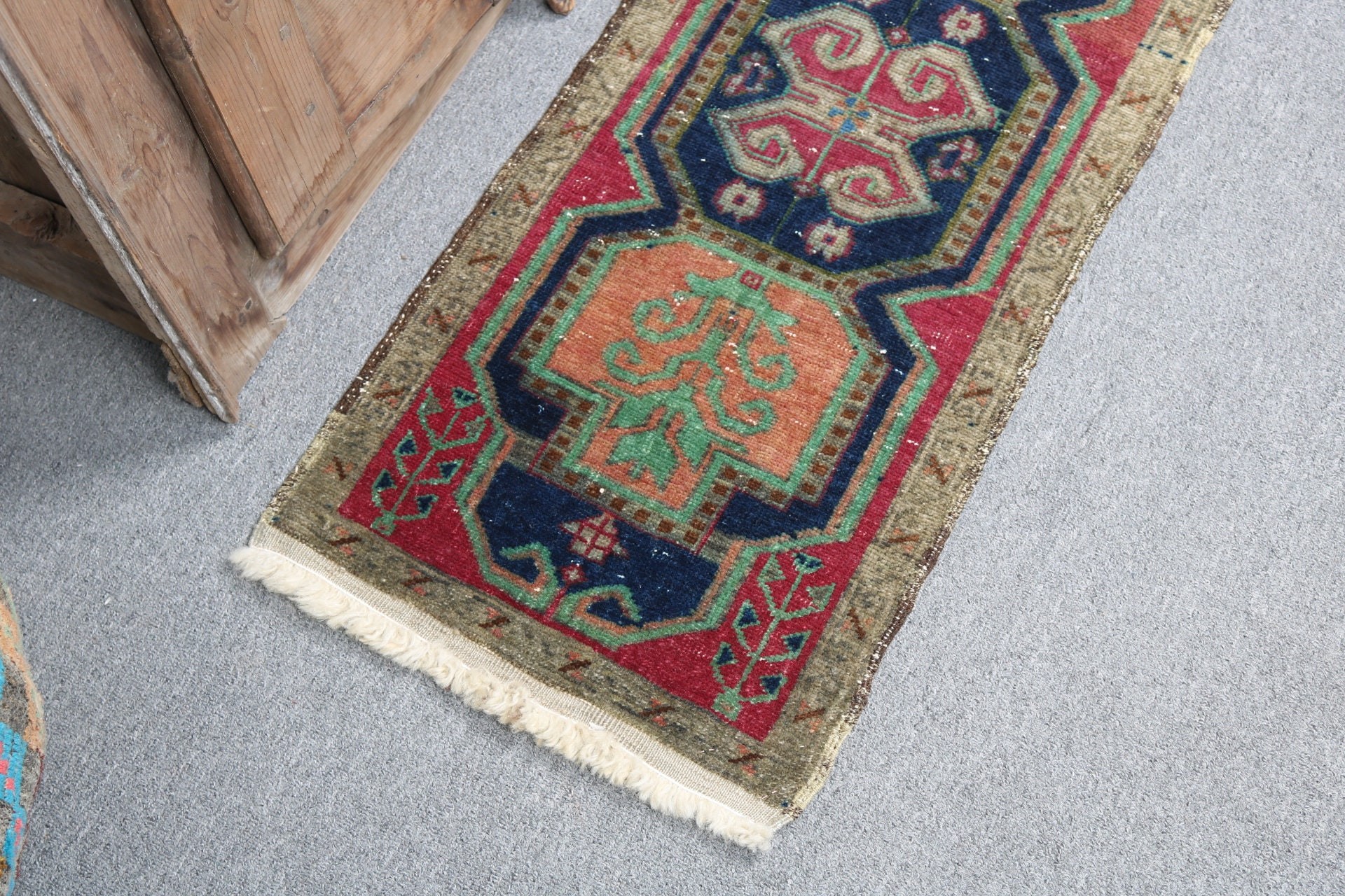 Rugs for Entry, Turkish Rug, 1.4x3.5 ft Small Rug, Vintage Rugs, Neutral Rugs, Green Moroccan Rugs, Floor Rugs, Nursery Rugs, Car Mat Rug