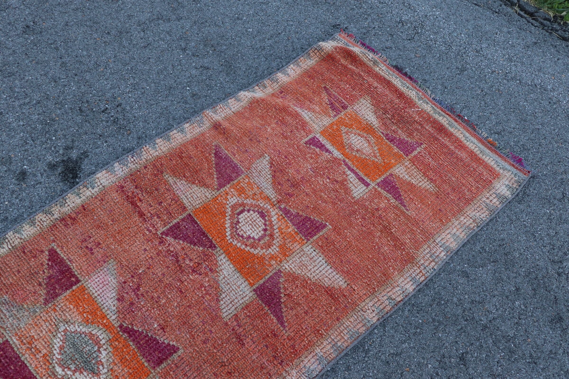 Vintage Rug, Turkish Rugs, Rugs for Corridor, Orange Anatolian Rugs, Moroccan Rugs, Hallway Rug, Kitchen Rug, 2.8x9.1 ft Runner Rug