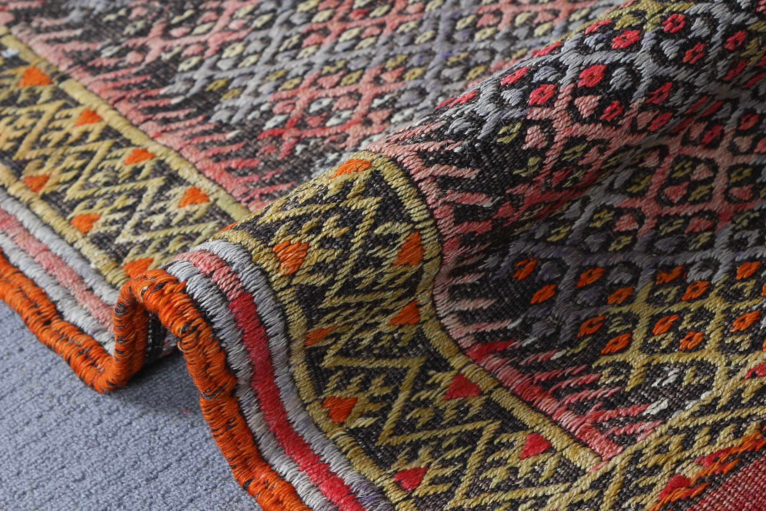 Oryantal Halı, Vintage Halı, Duvara Asılı Halı, Türk Halısı, 2.4x3.9 ft Küçük Halı, Mutfak Halıları, Turuncu Oushak Halı, Kilim