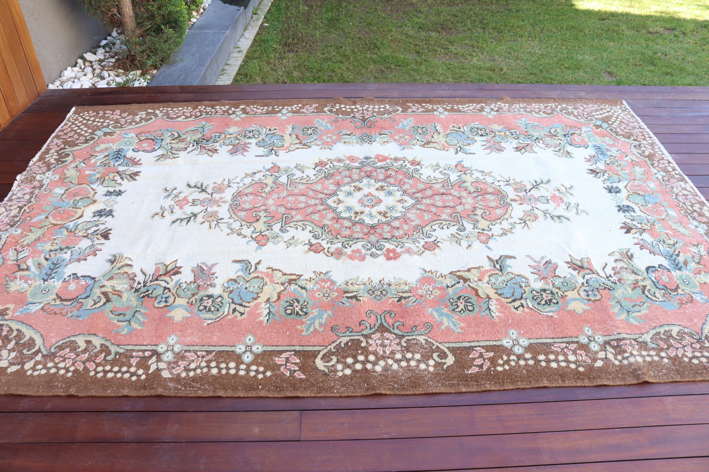 Türk Halısı, 5.9x9.3 ft Büyük Halılar, Vintage Halı, Boho Halı, Büyük Vintage Halılar, Yer Halıları, Pembe Nötr Halı, Türkiye Halısı, Yemek Odası Halısı