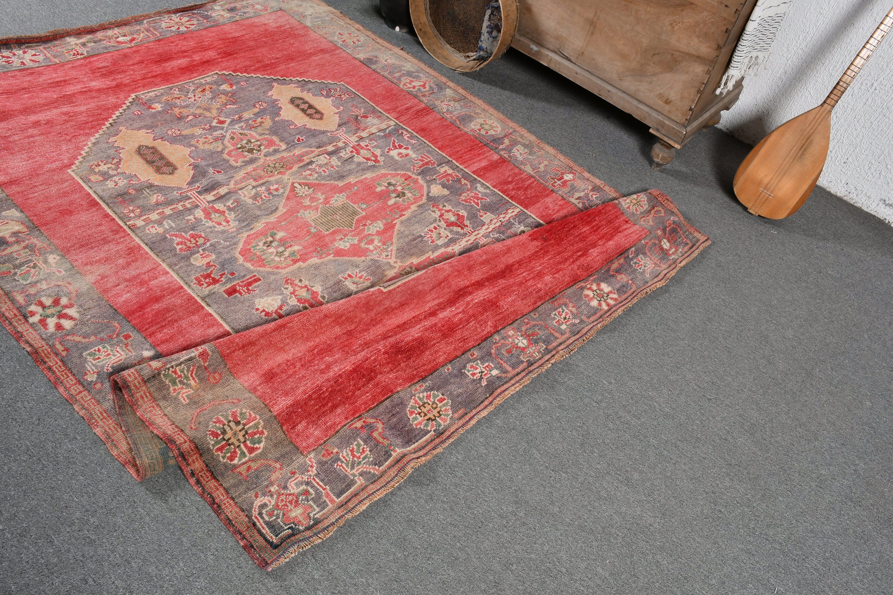 Vintage Rugs, Rugs for Indoor, 5.2x7 ft Area Rug, Bedroom Rug, Turkish Rug, Living Room Rugs, Oushak Rug, Red Floor Rug