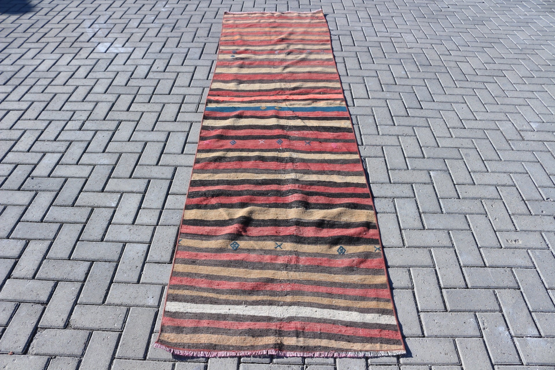 Turkish Rugs, Natural Rug, 2.6x10.4 ft Runner Rug, Corridor Rug, Anatolian Rugs, Kilim, Vintage Rug, Stair Rugs, Black Cool Rug, Floor Rug