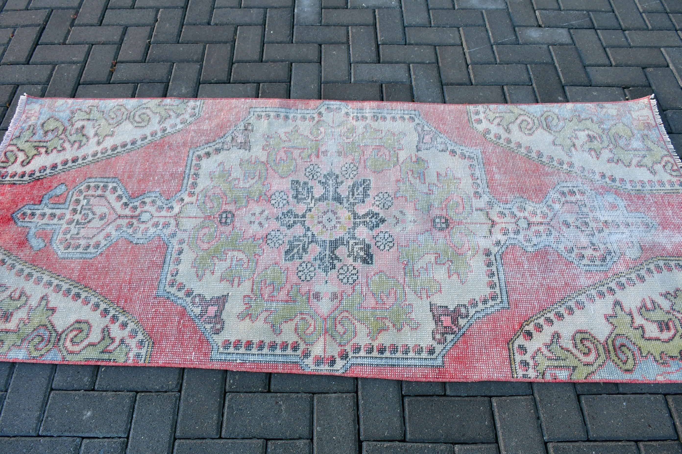 Home Decor Rug, Old Rug, Red  2.9x6.8 ft Accent Rugs, Rugs for Entry, Bedroom Rugs, Kitchen Rug, Turkish Rug, Vintage Rug