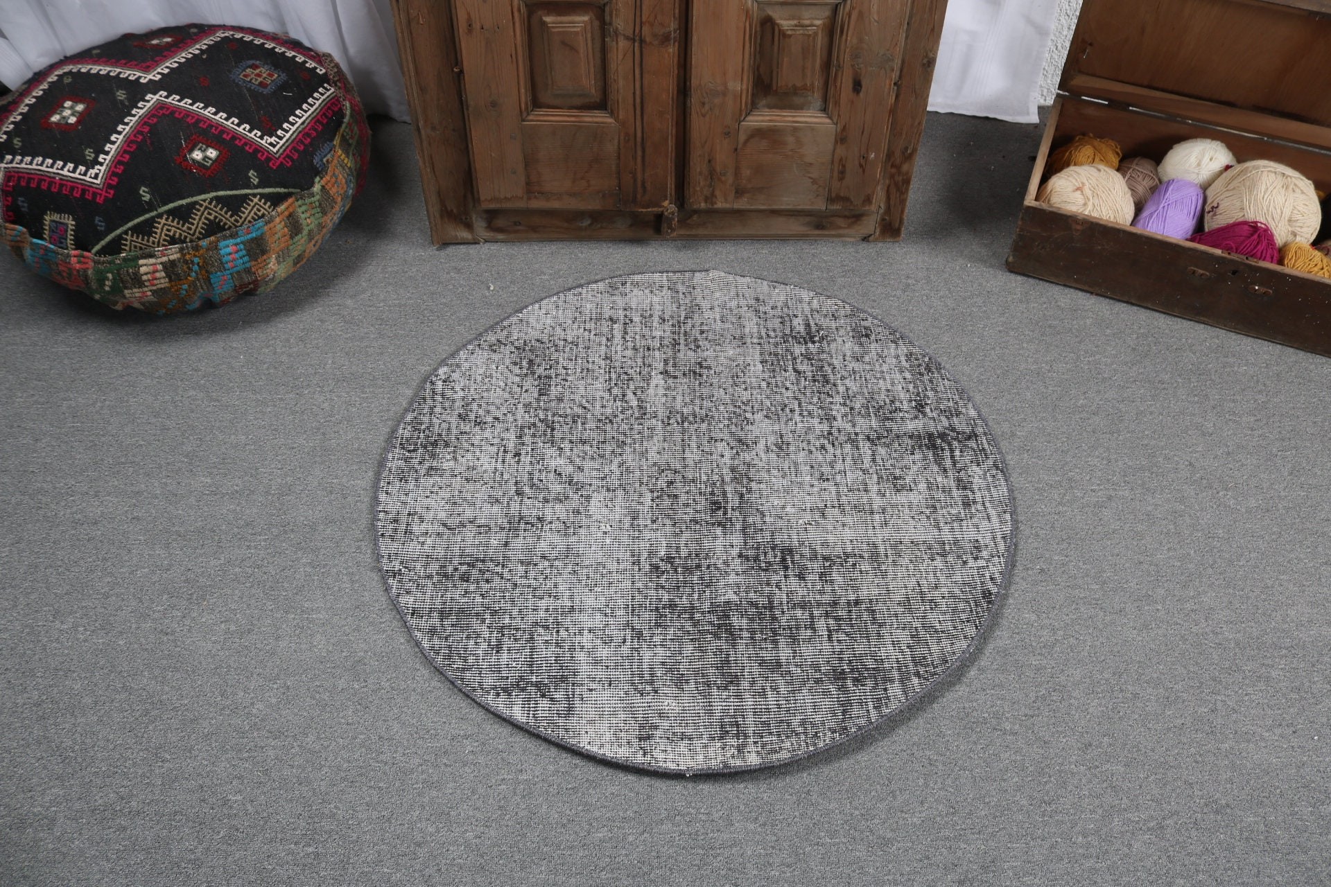 Turkey Rug, Home Decor Rug, Bath Rugs, Turkish Rug, Gray Anatolian Rugs, Boho Rugs, Vintage Rugs, 3.1x3.1 ft Small Rug, Bedroom Rugs