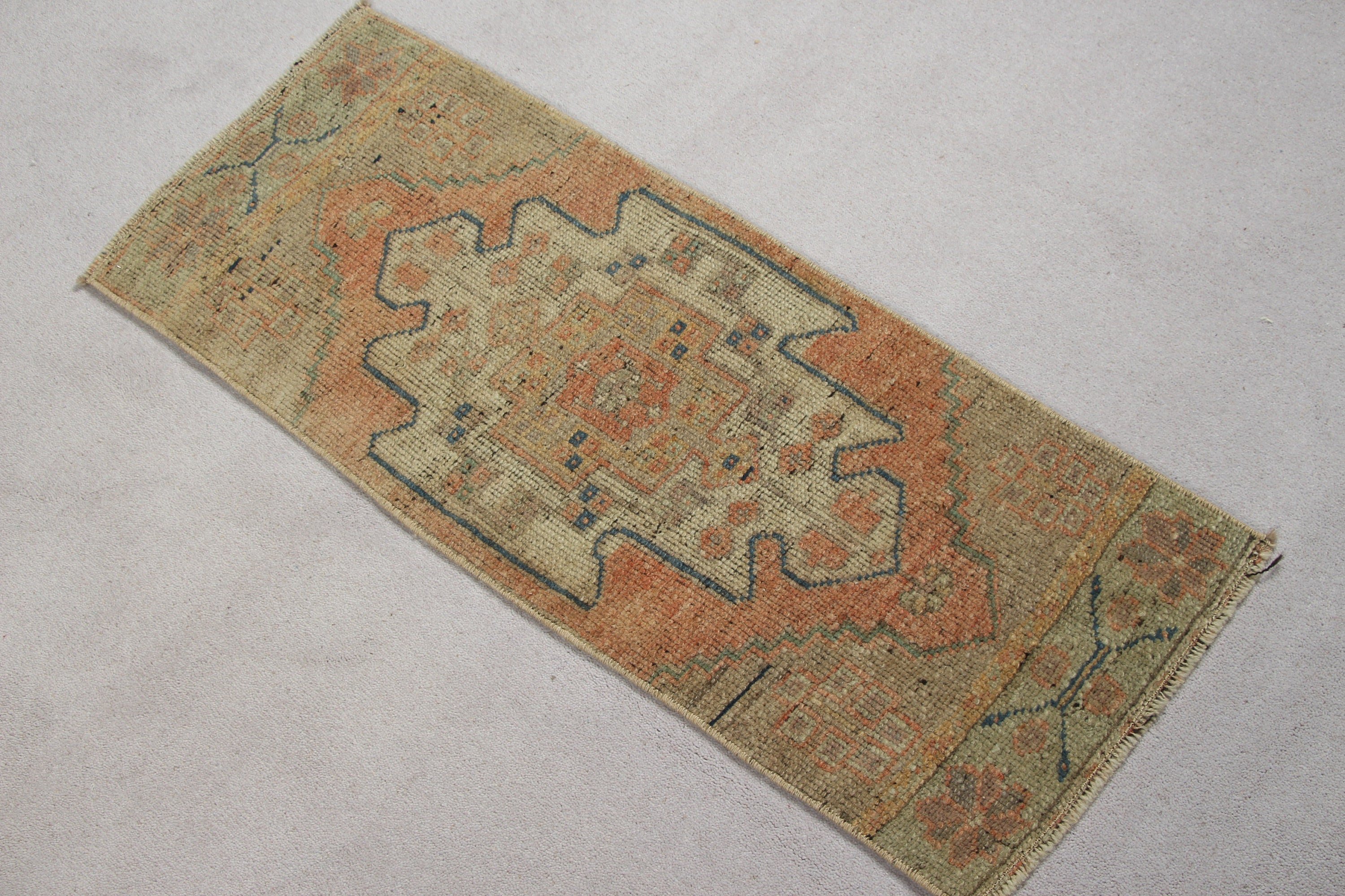 Floor Rug, Bath Rug, 1.2x2.9 ft Small Rug, Anatolian Rugs, Bathroom Rugs, Orange Bedroom Rug, Vintage Rug, Turkish Rug, Rugs for Bathroom