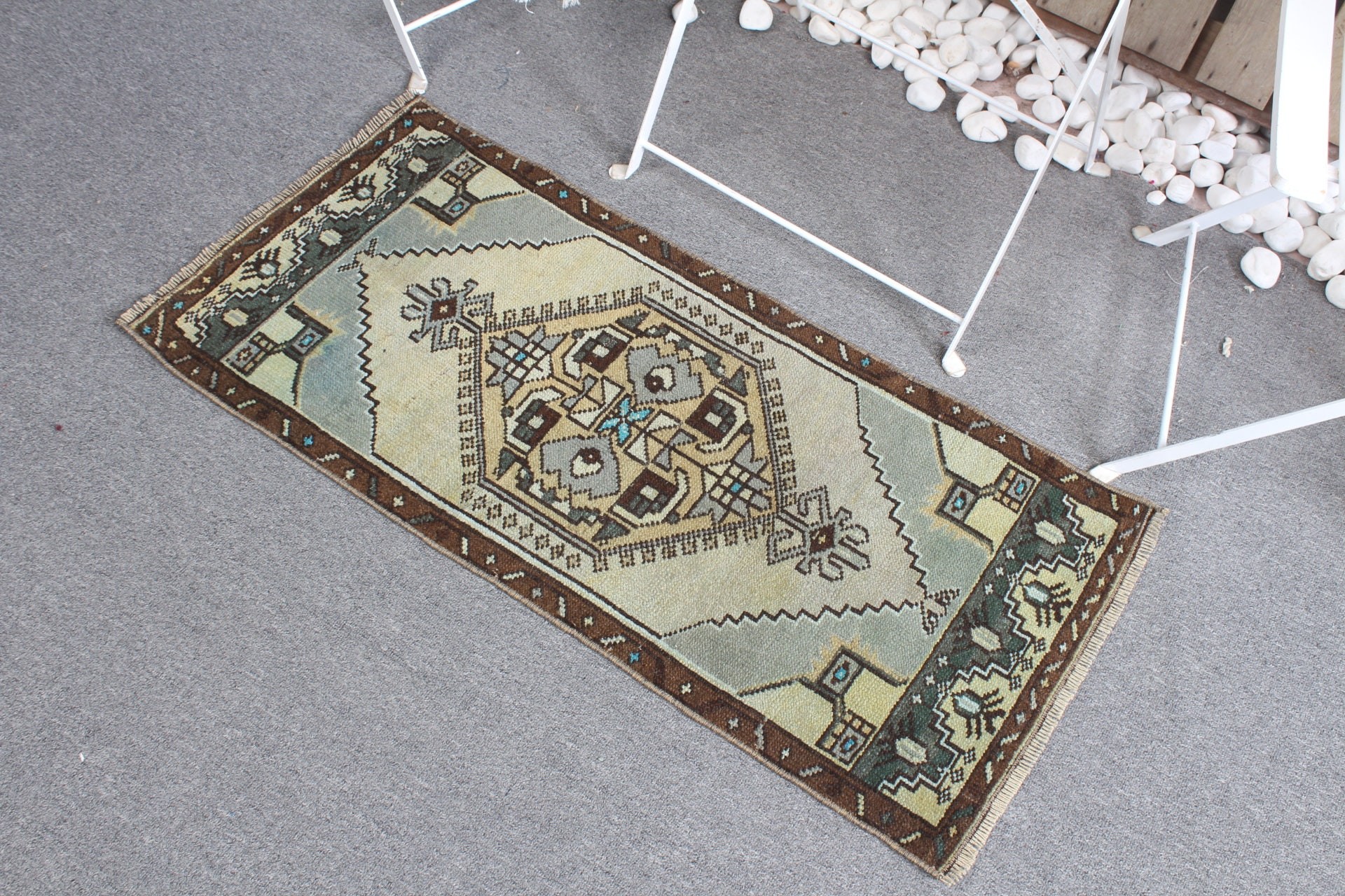 Green Moroccan Rug, Car Mat Rug, 1.5x3.2 ft Small Rug, Rugs for Entry, Oushak Rug, Bedroom Rug, Kitchen Rugs, Turkish Rugs, Vintage Rug