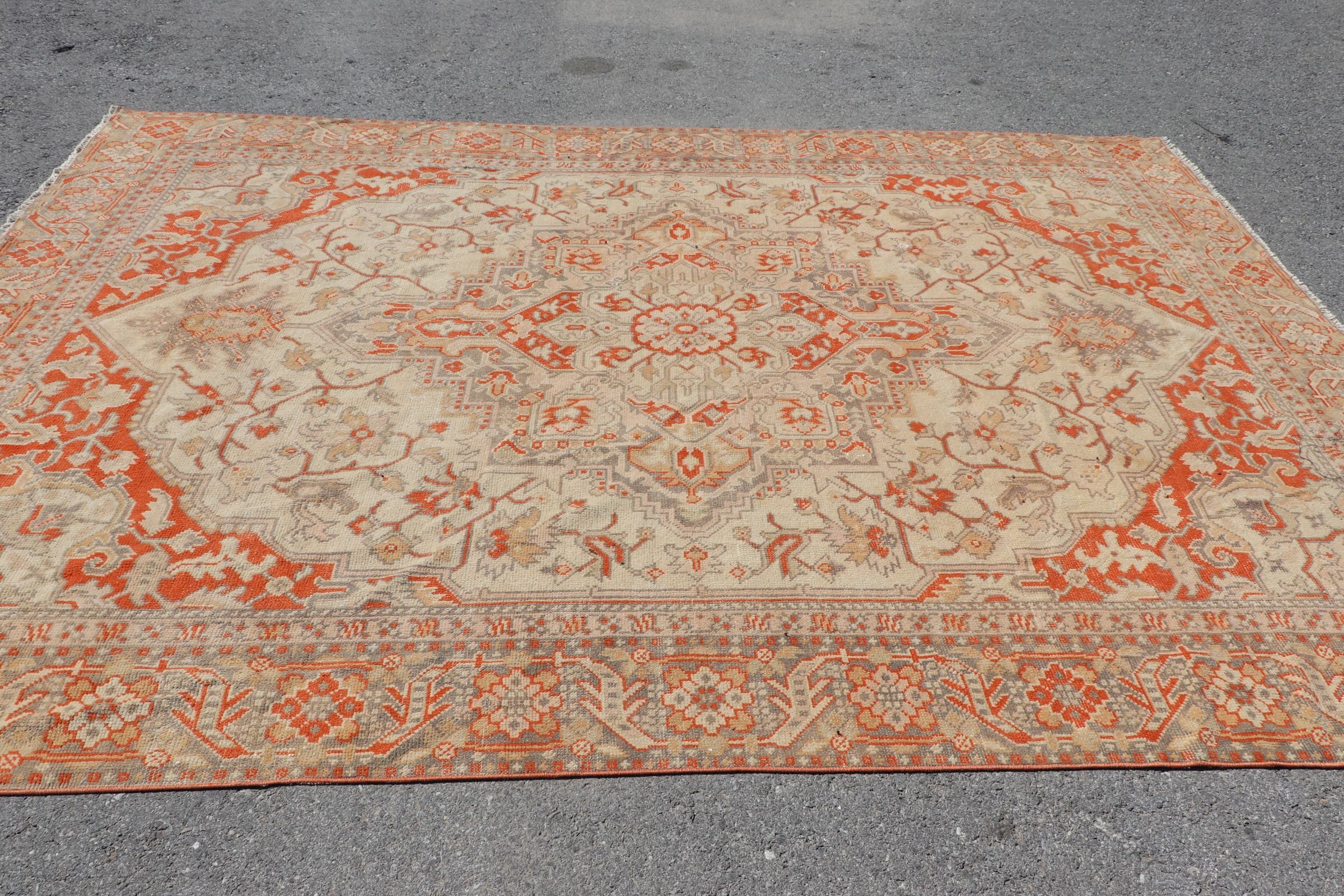 Turkish Rug, Living Room Rug, Salon Rugs, Orange Antique Rug, Aztec Rug, 7.6x10.7 ft Oversize Rug, Vintage Rugs, Moroccan Rugs, Cool Rugs