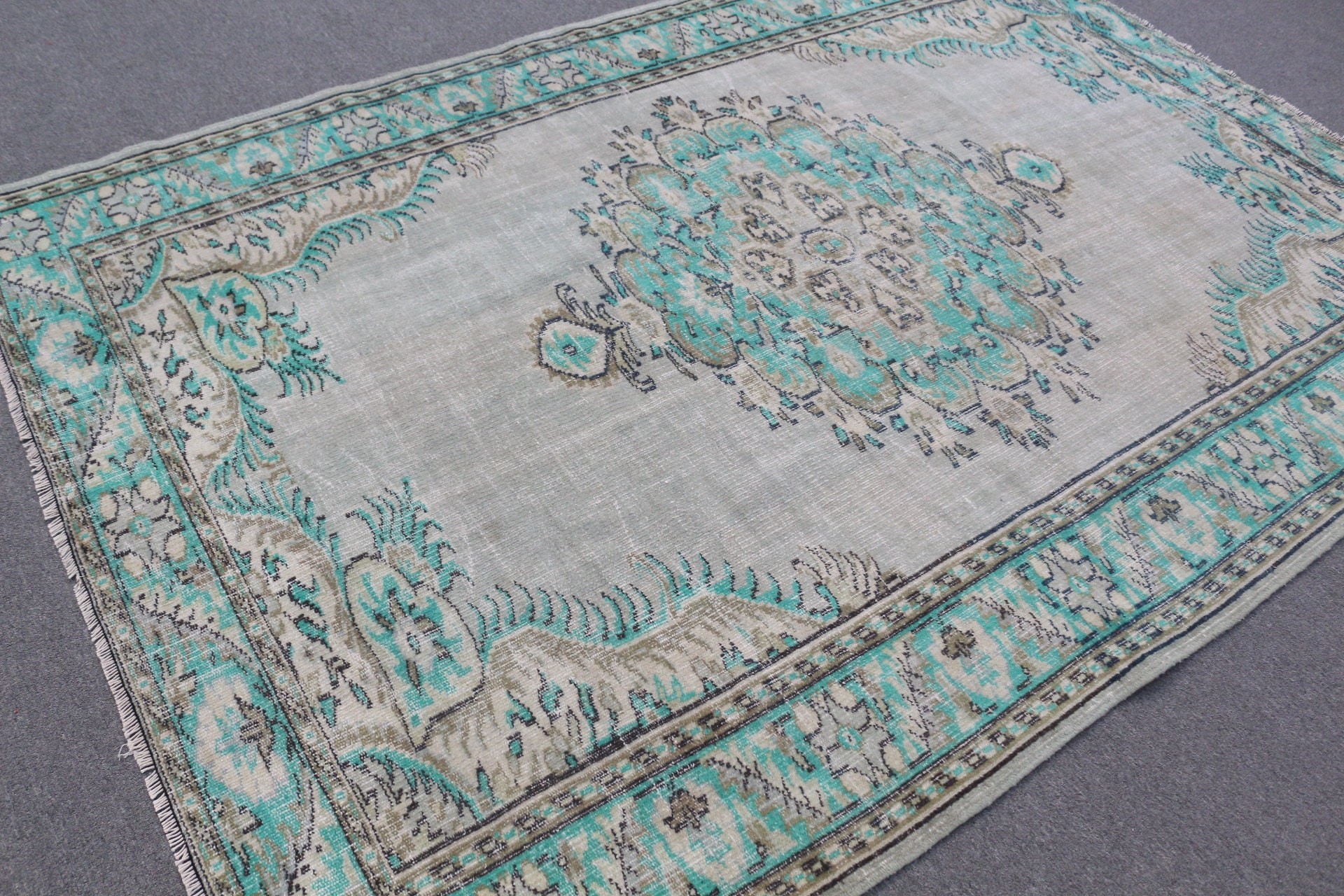 Kitchen Rugs, Bedroom Rug, Vintage Rugs, Rugs for Salon, Turkish Rugs, Green Cool Rug, 6x8.9 ft Large Rugs, Dining Room Rugs