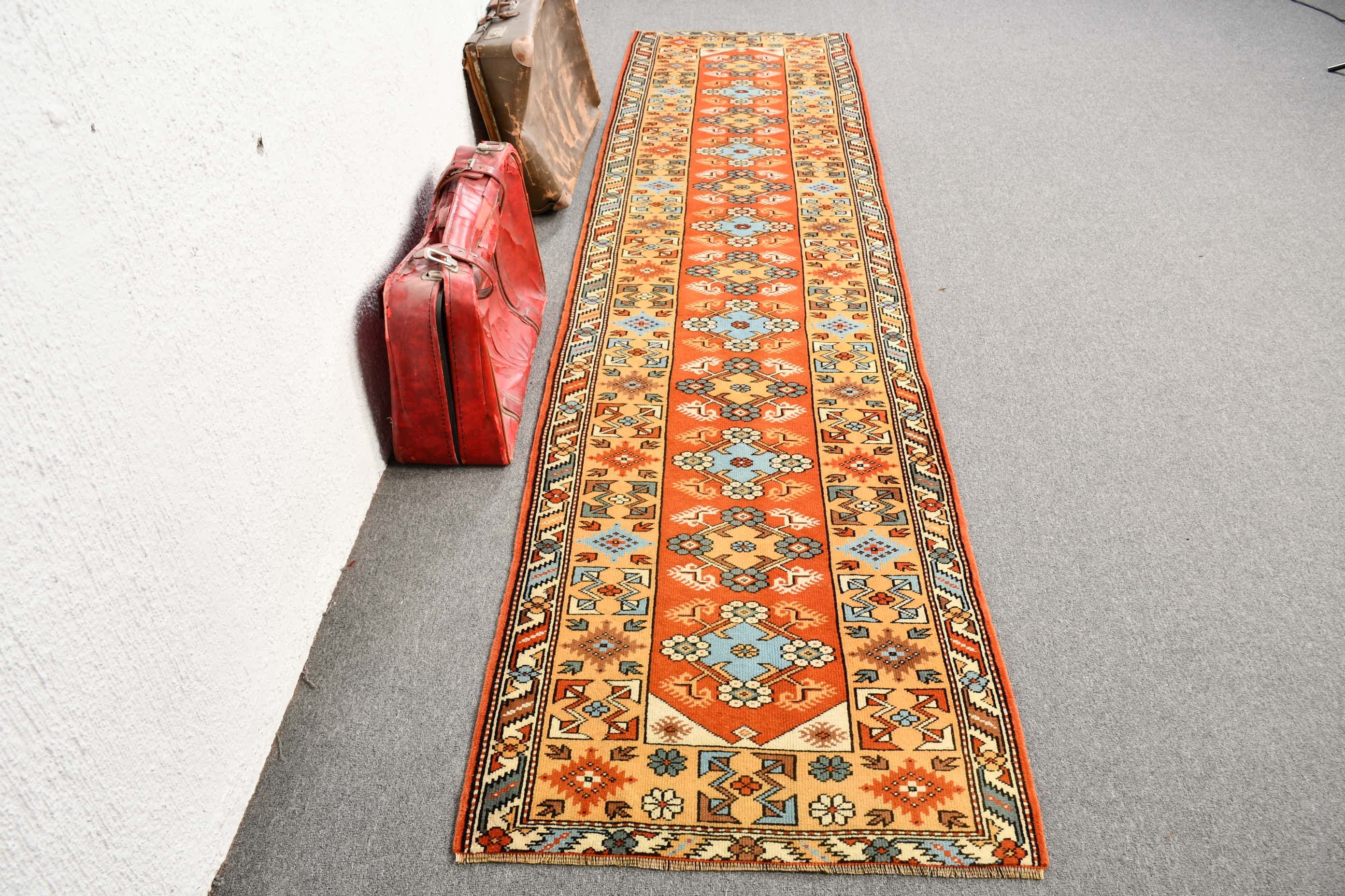 Turkish Rugs, Bohemian Rug, 2.7x10.9 ft Runner Rug, Vintage Rug, Hallway Rug, Anatolian Rugs, Kitchen Rug, Red Oushak Rugs, Home Decor Rugs