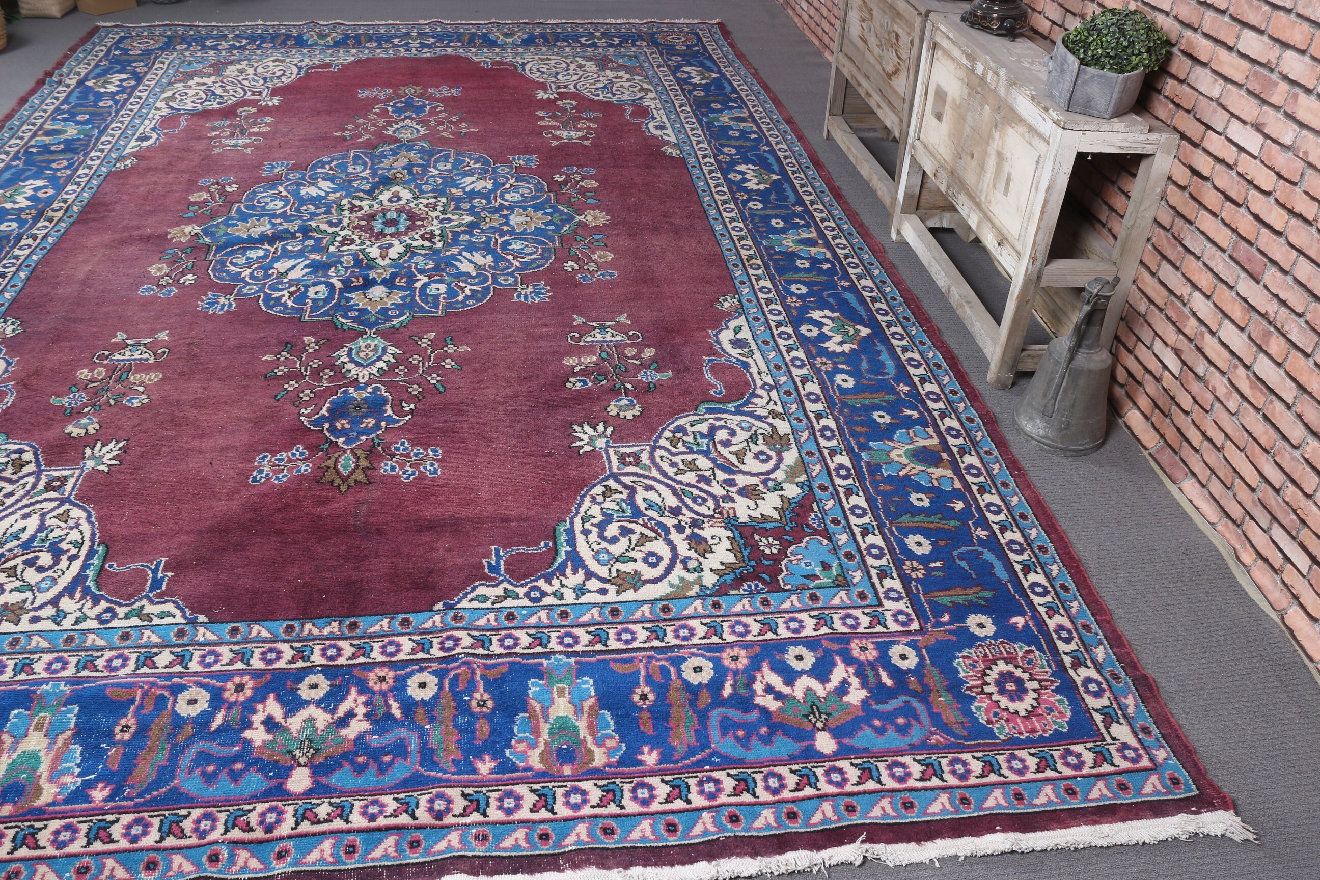 8.8x13.5 ft Oversize Rug, Turkish Rugs, Outdoor Rug, Vintage Rug, Blue Moroccan Rug, Bedroom Rug, Living Room Rug, Saloon Rug