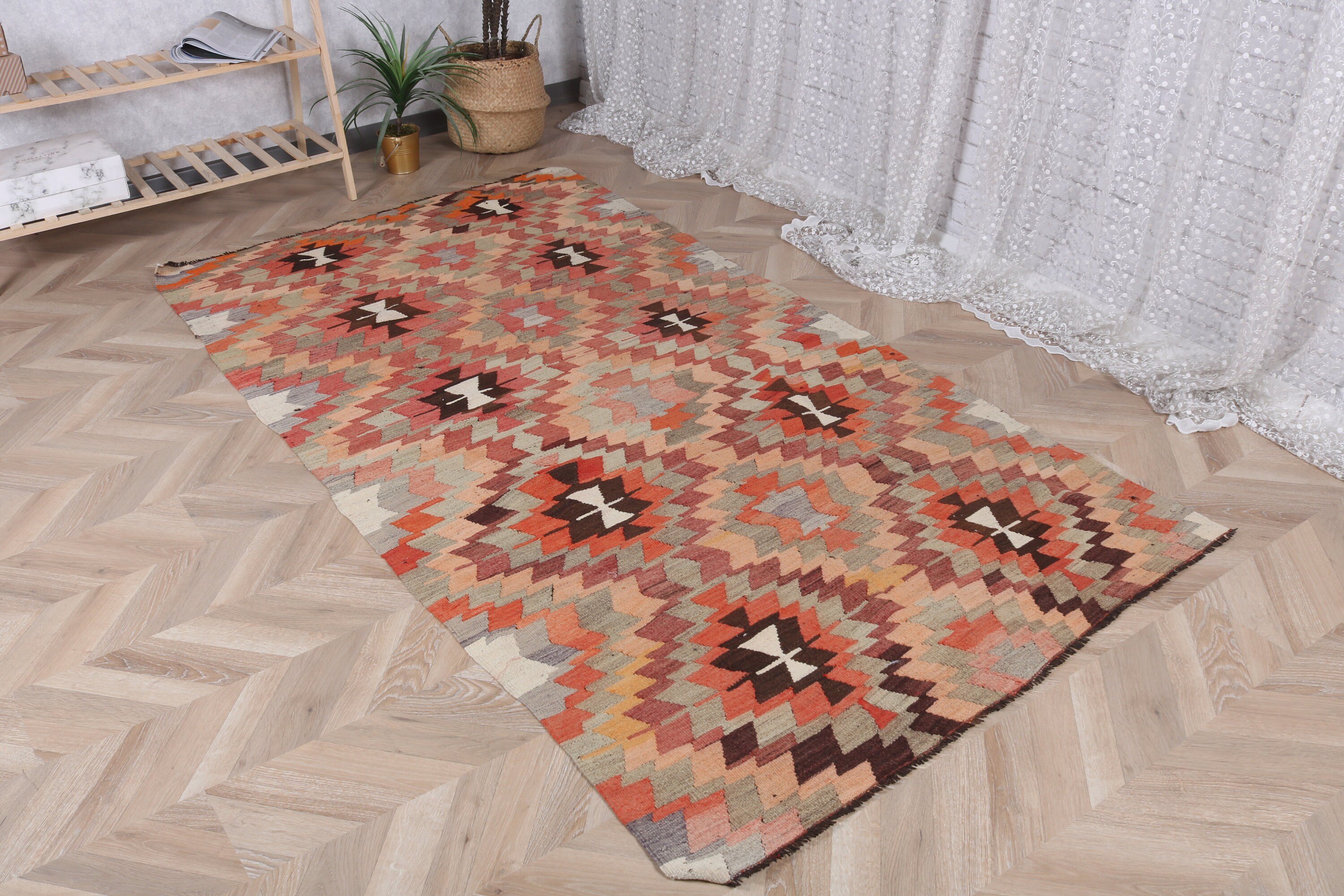 Mutfak Halısı, Bohem Halısı, 4.1x7.9 ft Alan Kilimi, Vintage Halı, Türk Halıları, Yatak Odası Halısı, Oturma Odası Halısı, Boho Alan Halısı, Gökkuşağı Havalı Halıları